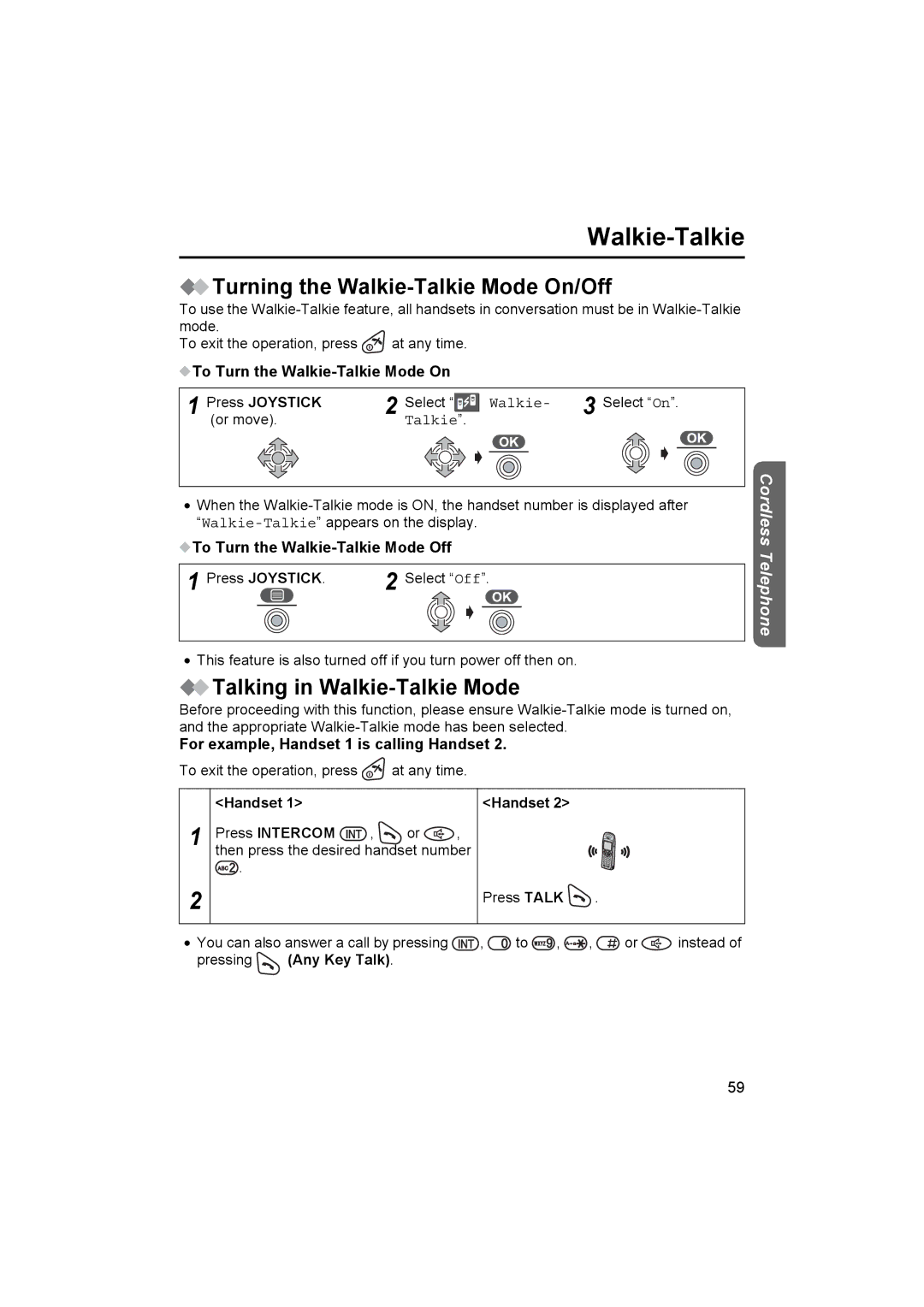 Panasonic KX-TCD510NZ operating instructions Turning the Walkie-Talkie Mode On/Off, Talking in Walkie-Talkie Mode 