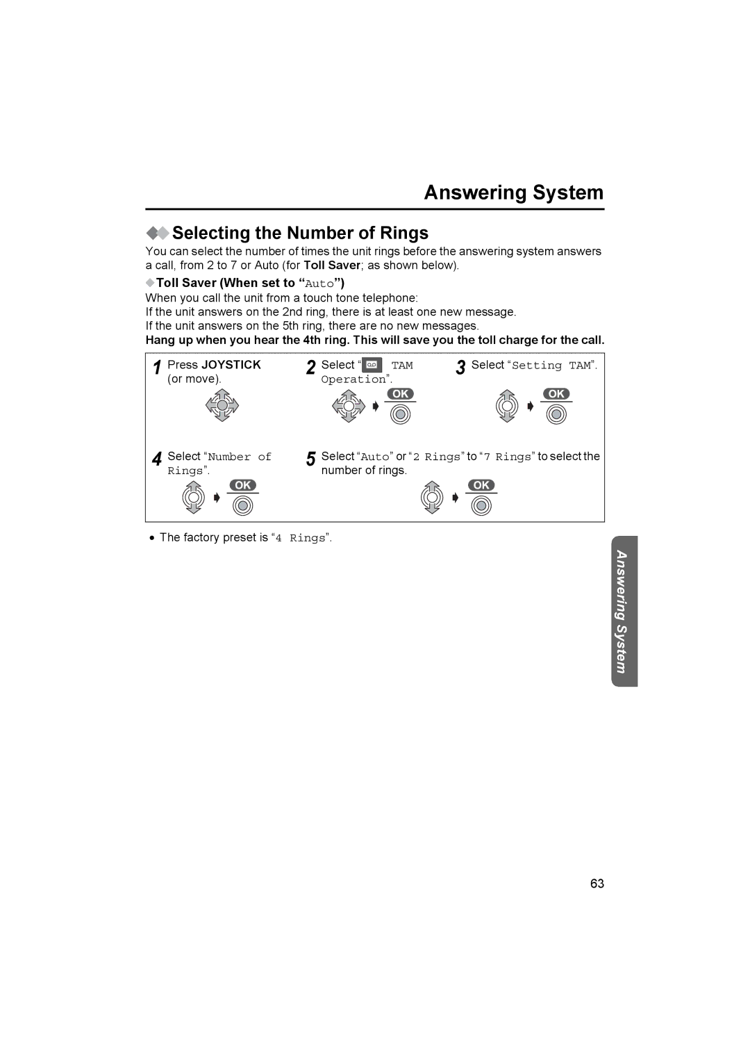 Panasonic KX-TCD510NZ operating instructions Selecting the Number of Rings, Toll Saver When set to Auto, Select Number 