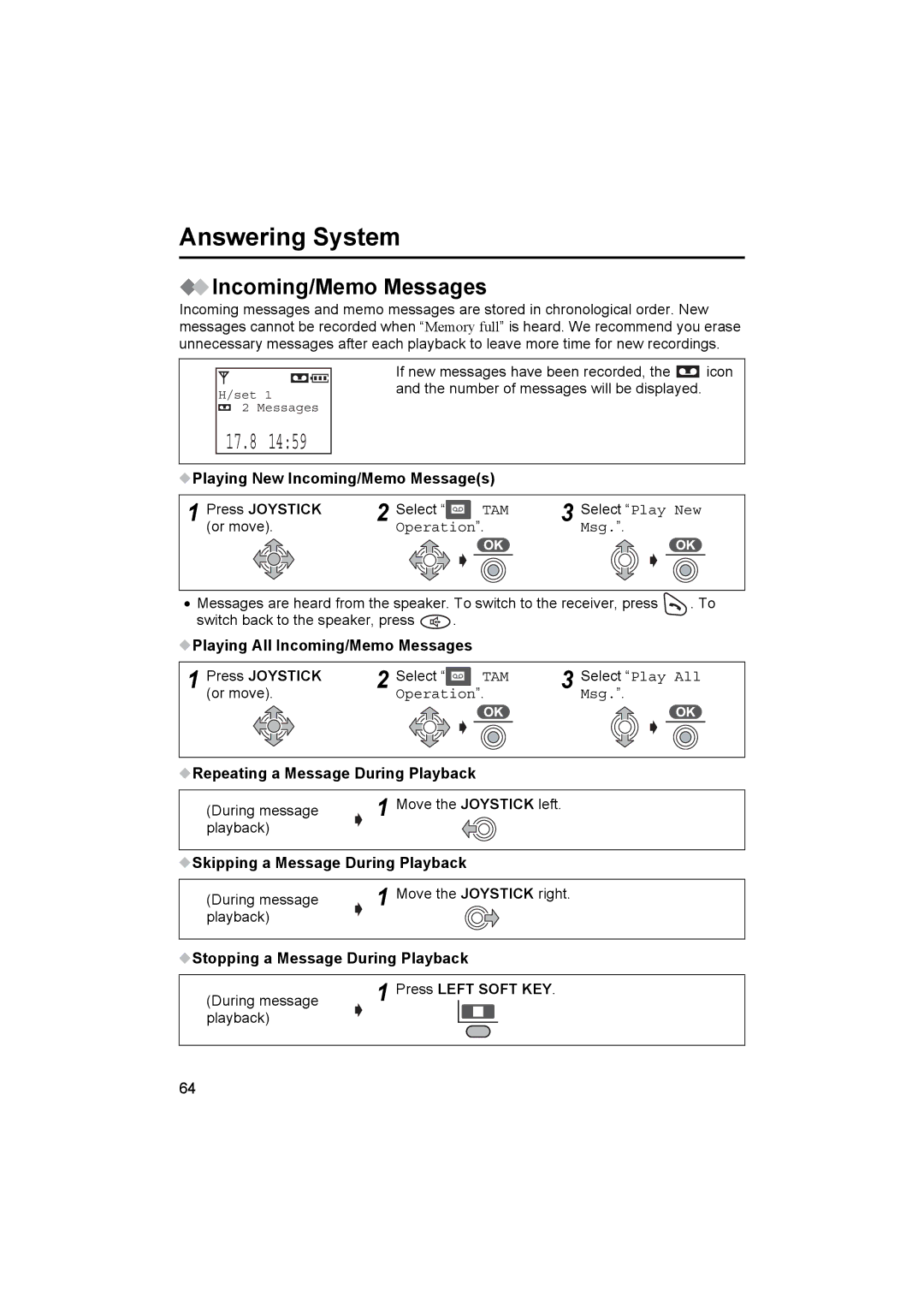 Panasonic KX-TCD510NZ operating instructions Incoming/Memo Messages 