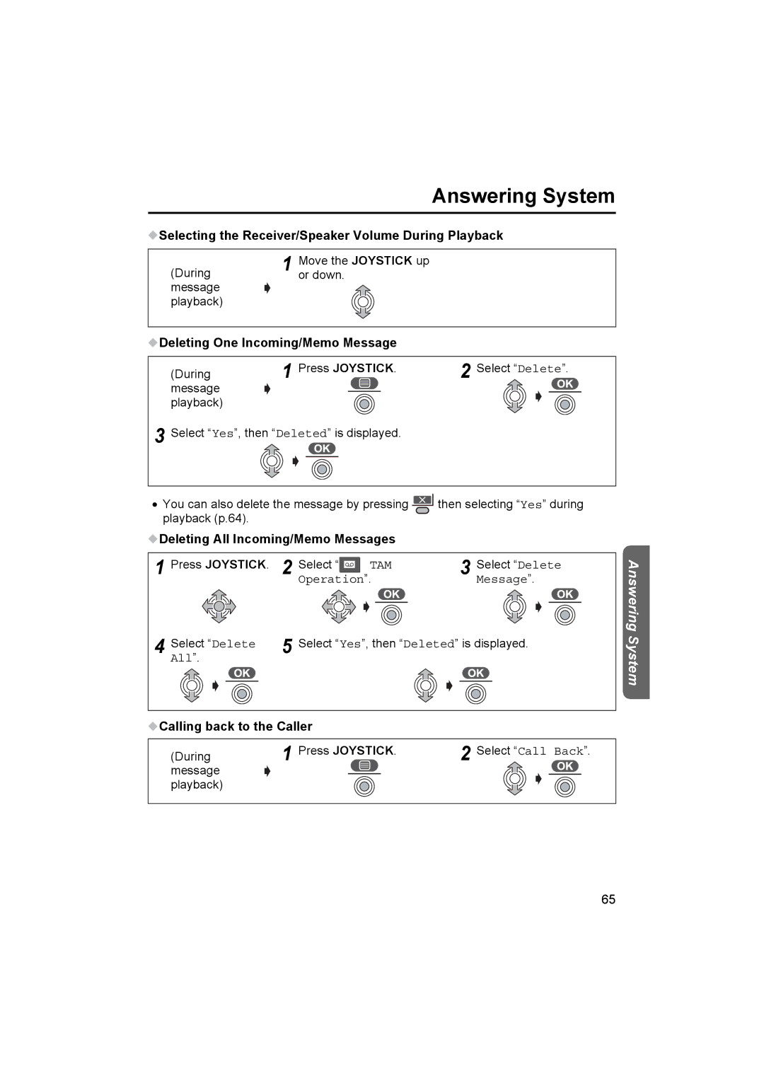 Panasonic KX-TCD510NZ Selecting the Receiver/Speaker Volume During Playback, Deleting One Incoming/Memo Message, All 