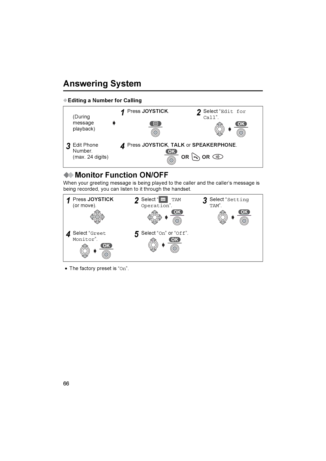 Panasonic KX-TCD510NZ Monitor Function ON/OFF, Editing a Number for Calling, Press JOYSTICK, Talk or Speakerphone 