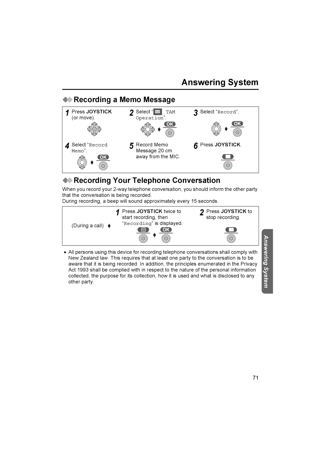 Panasonic KX-TCD510NZ operating instructions Recording a Memo Message, Recording Your Telephone Conversation, Operation 