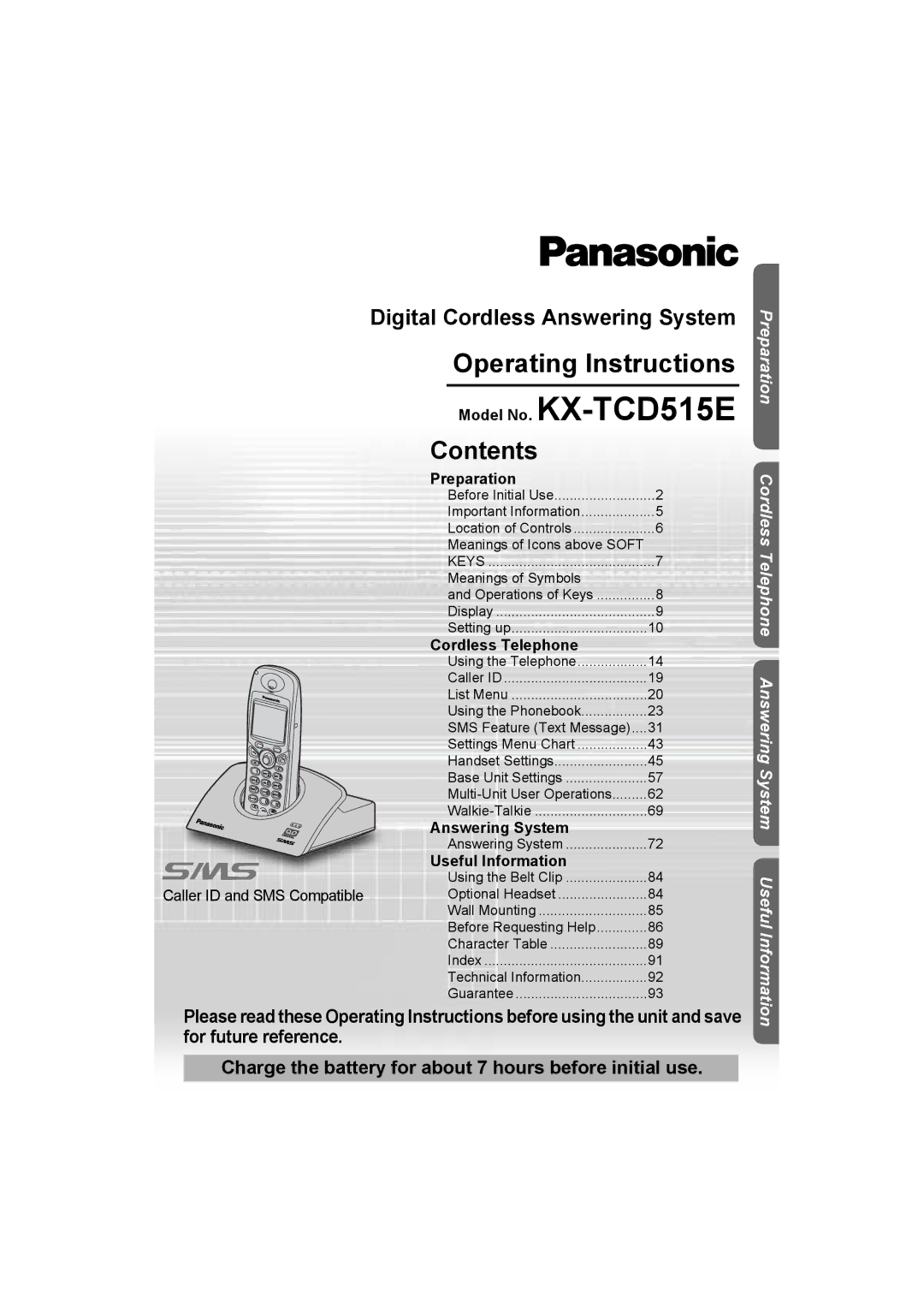 Panasonic KX-TCD515E operating instructions Operating Instructions, Contents 