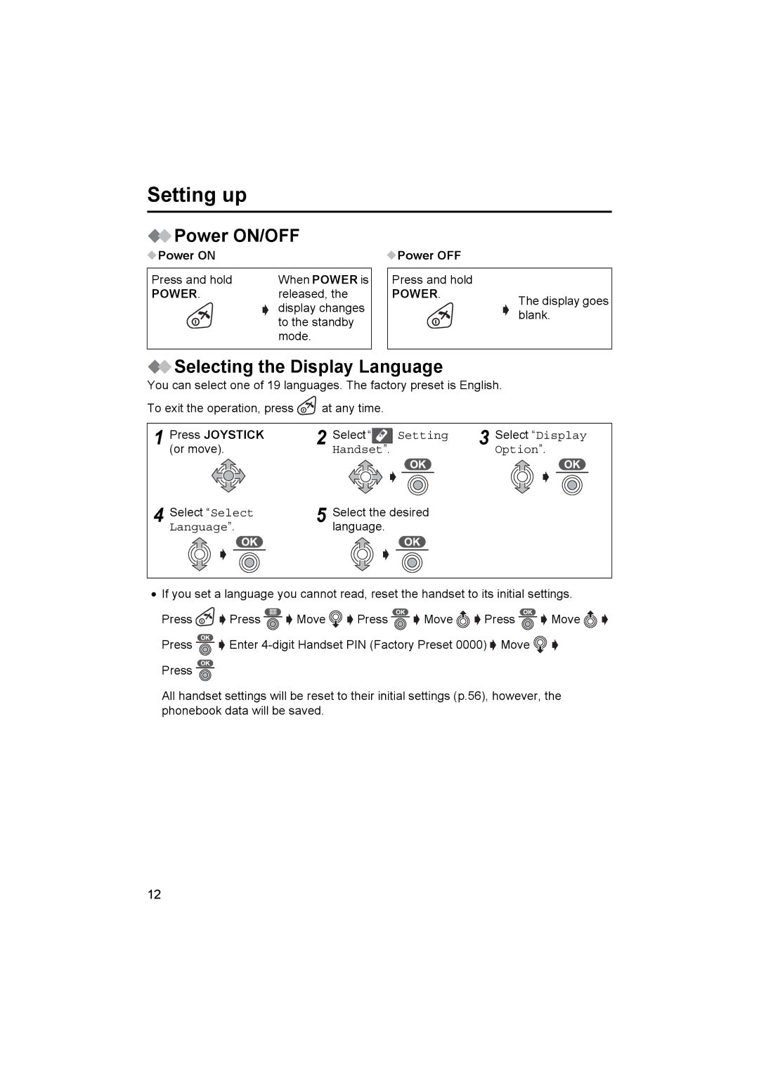 Panasonic KX-TCD515E operating instructions Power ON/OFF, Selecting the Display Language, Power on, Power OFF 