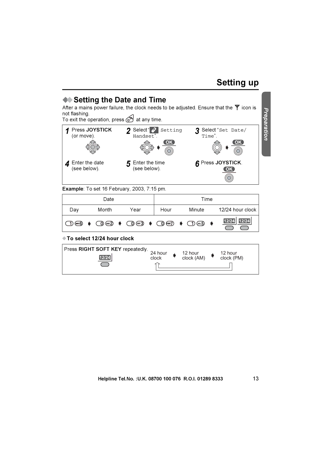 Panasonic KX-TCD515E operating instructions Setting the Date and Time, Handset Time, To select 12/24 hour clock 