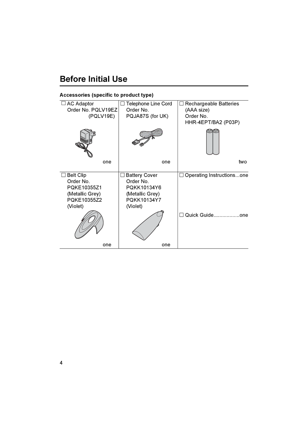 Panasonic KX-TCD515E operating instructions Accessories specific to product type, PQLV19E 