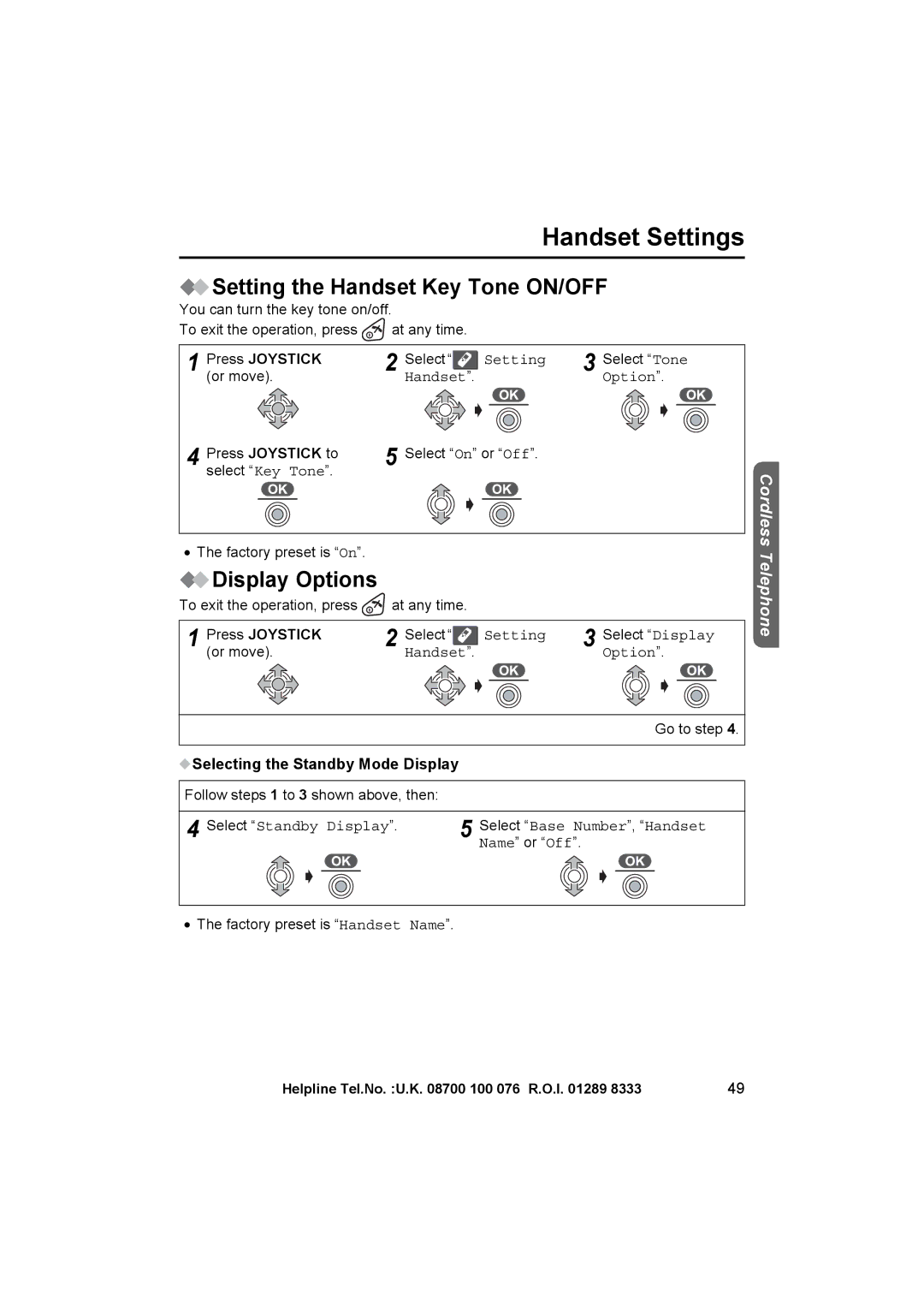 Panasonic KX-TCD515E operating instructions Setting the Handset Key Tone ON/OFF, Display Options, Press Joystick to 