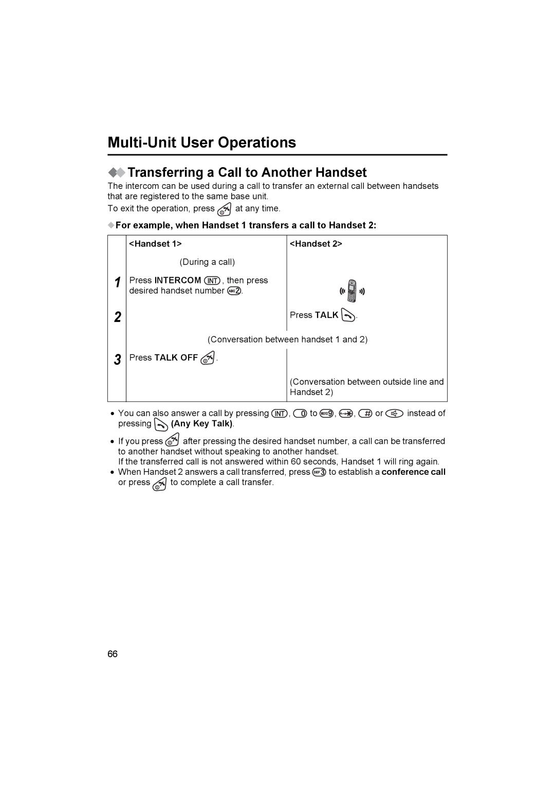 Panasonic KX-TCD515E Transferring a Call to Another Handset, For example, when Handset 1 transfers a call to Handset 