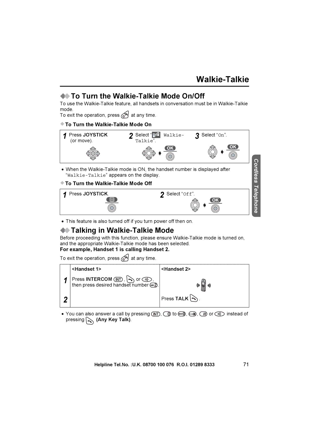 Panasonic KX-TCD515E operating instructions To Turn the Walkie-Talkie Mode On/Off, Talking in Walkie-Talkie Mode 