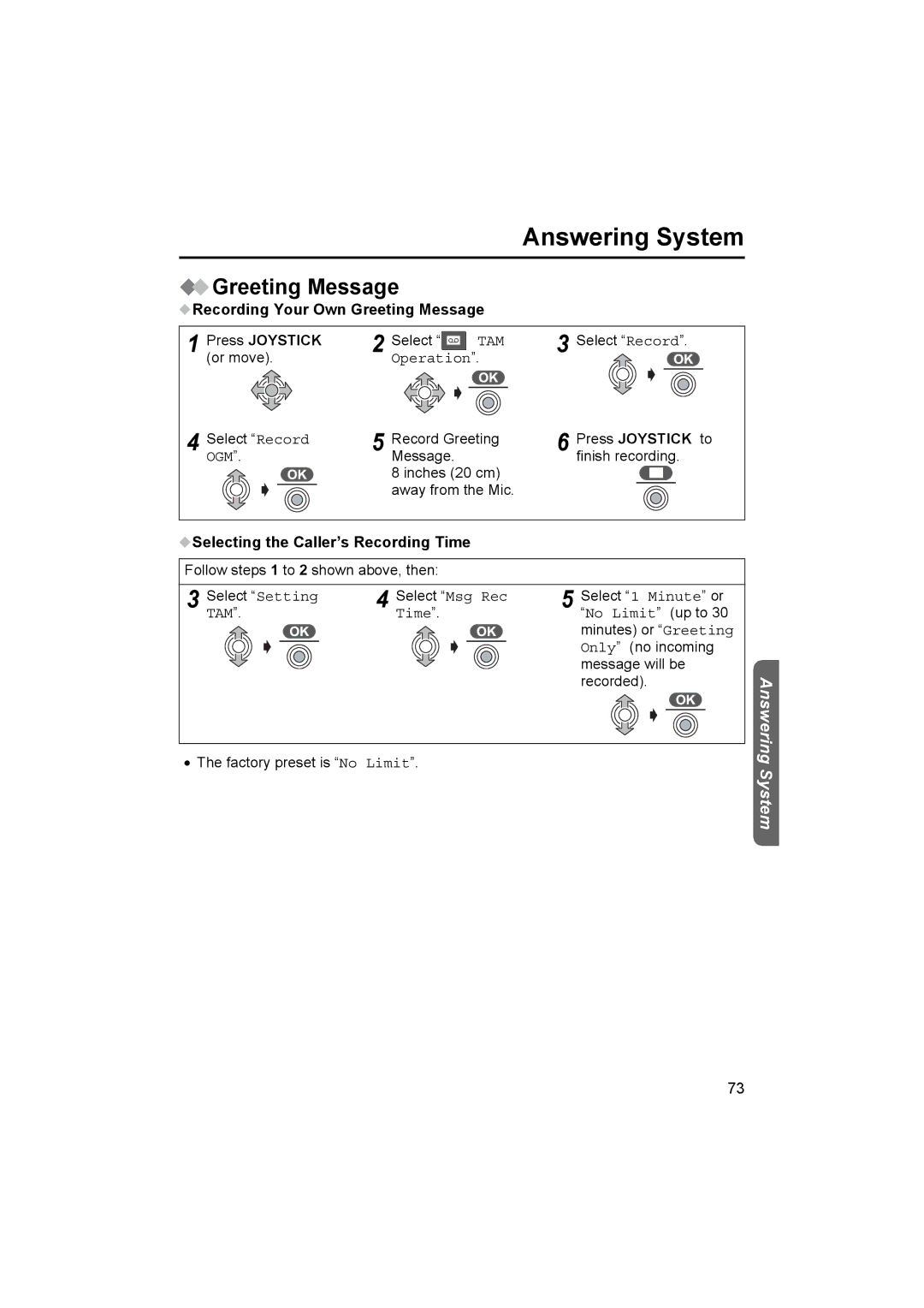 Panasonic KX-TCD515E operating instructions Recording Your Own Greeting Message Press Joystick, Operation 