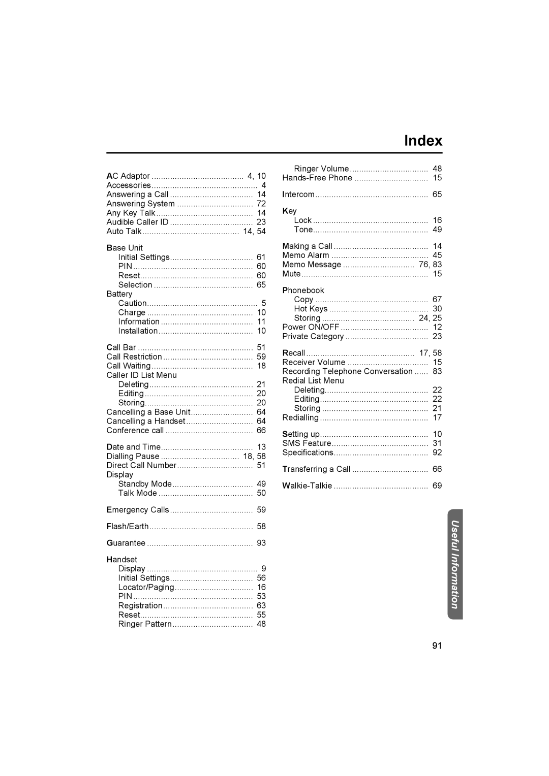 Panasonic KX-TCD515E operating instructions Index, Pin 