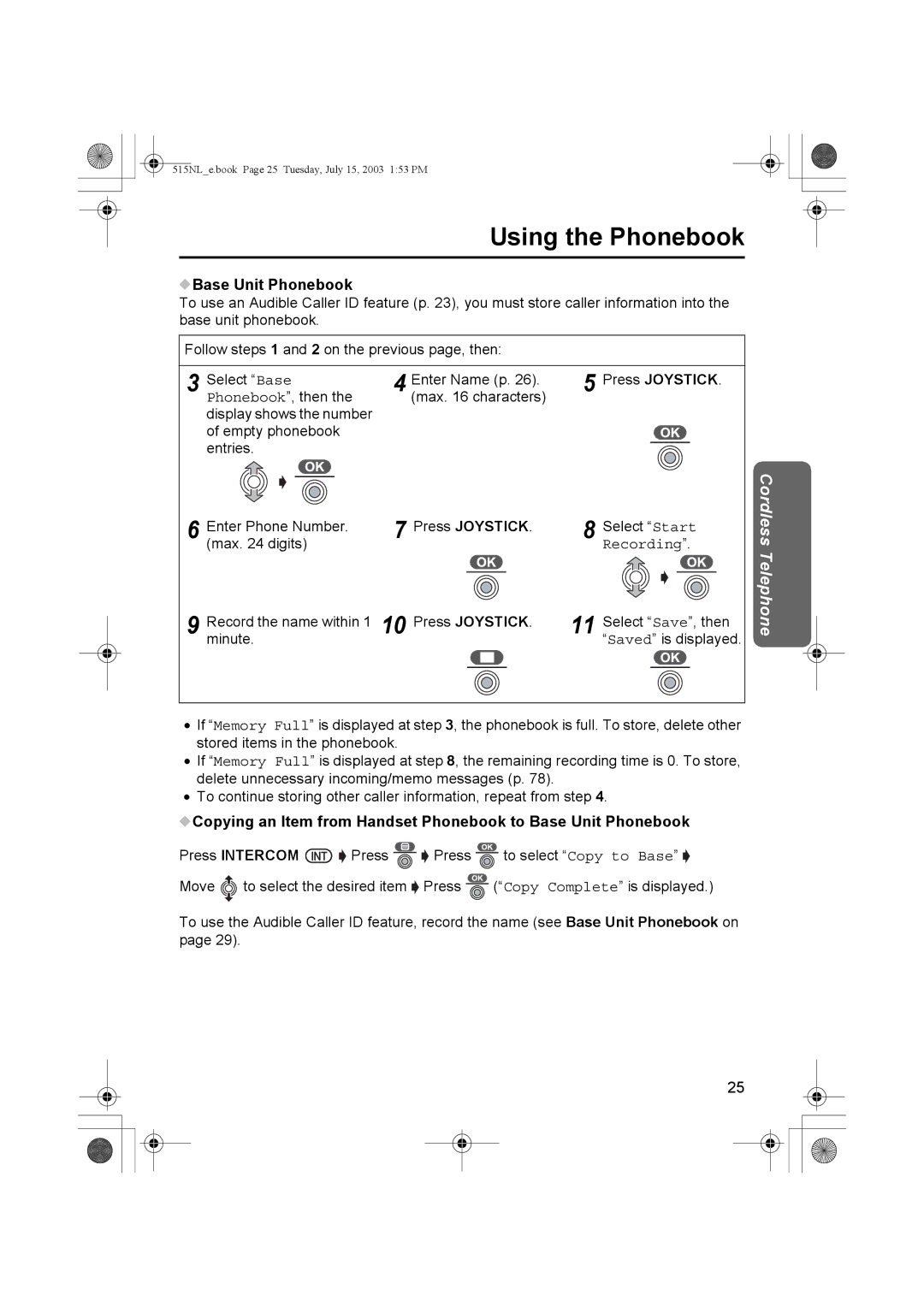 Panasonic KX-TCD515NL operating instructions Base Unit Phonebook, Recording 