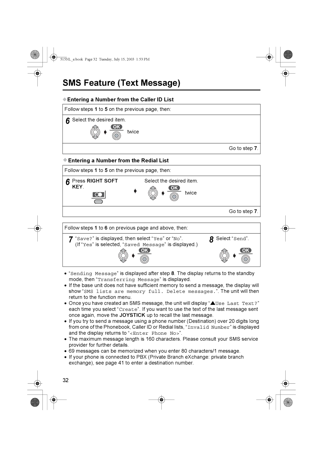 Panasonic KX-TCD515NL Entering a Number from the Caller ID List, Entering a Number from the Redial List 