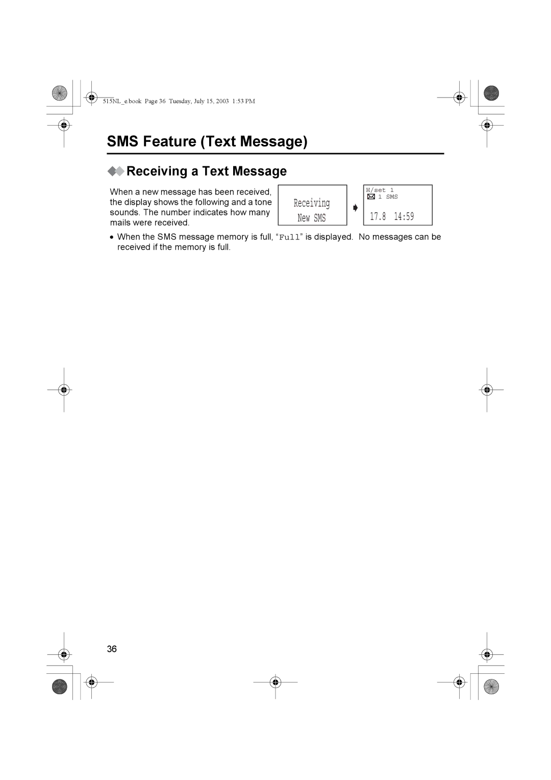 Panasonic KX-TCD515NL operating instructions Receiving a Text Message 