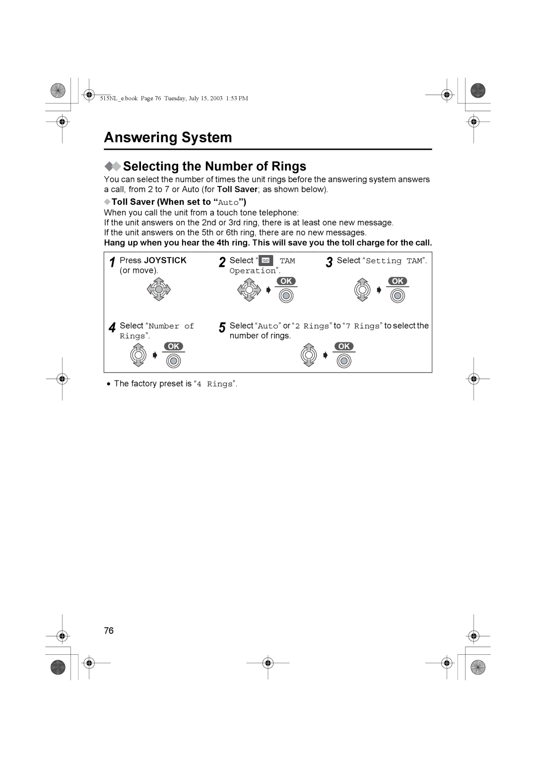 Panasonic KX-TCD515NL operating instructions Selecting the Number of Rings, Toll Saver When set to Auto, Select Number 