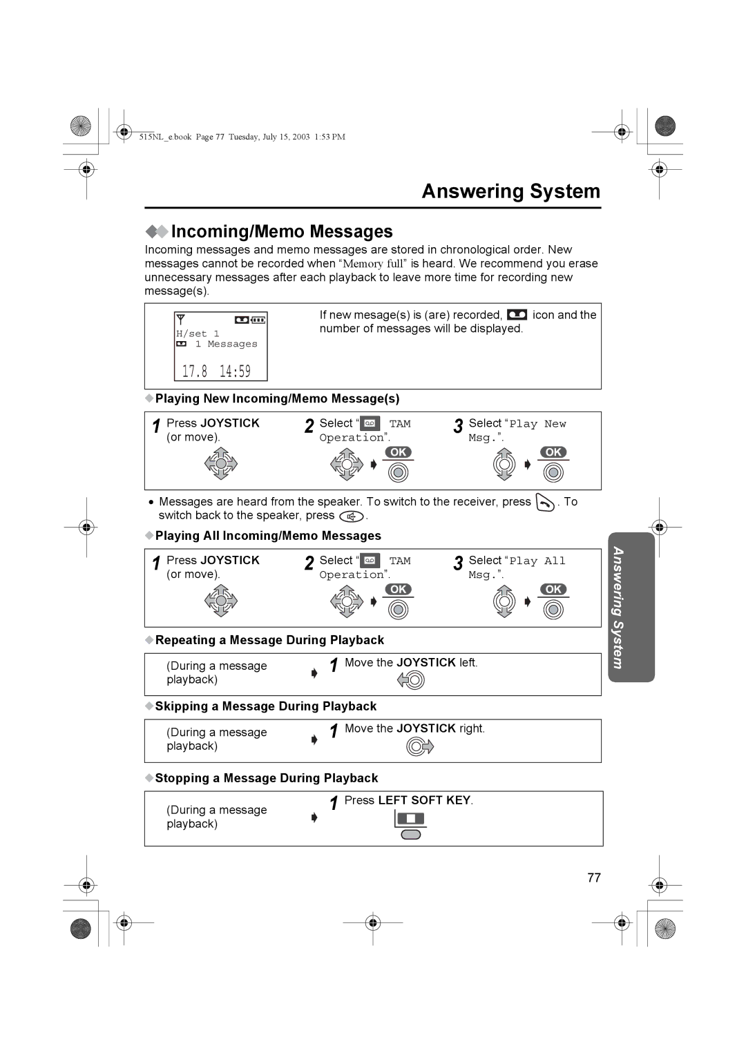 Panasonic KX-TCD515NL operating instructions Incoming/Memo Messages 