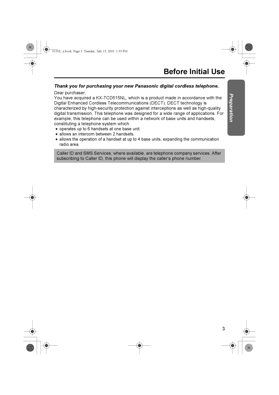 Panasonic KX-TCD515NL operating instructions Preparation 