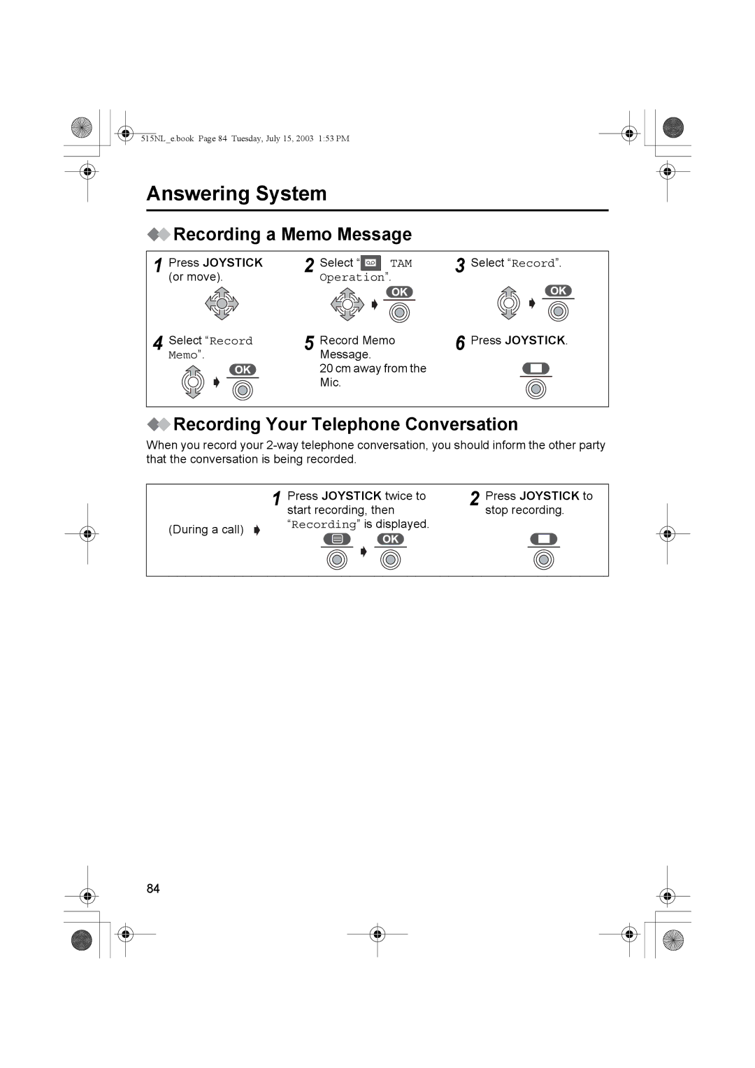 Panasonic KX-TCD515NL operating instructions Recording a Memo Message, Recording Your Telephone Conversation, Operation 