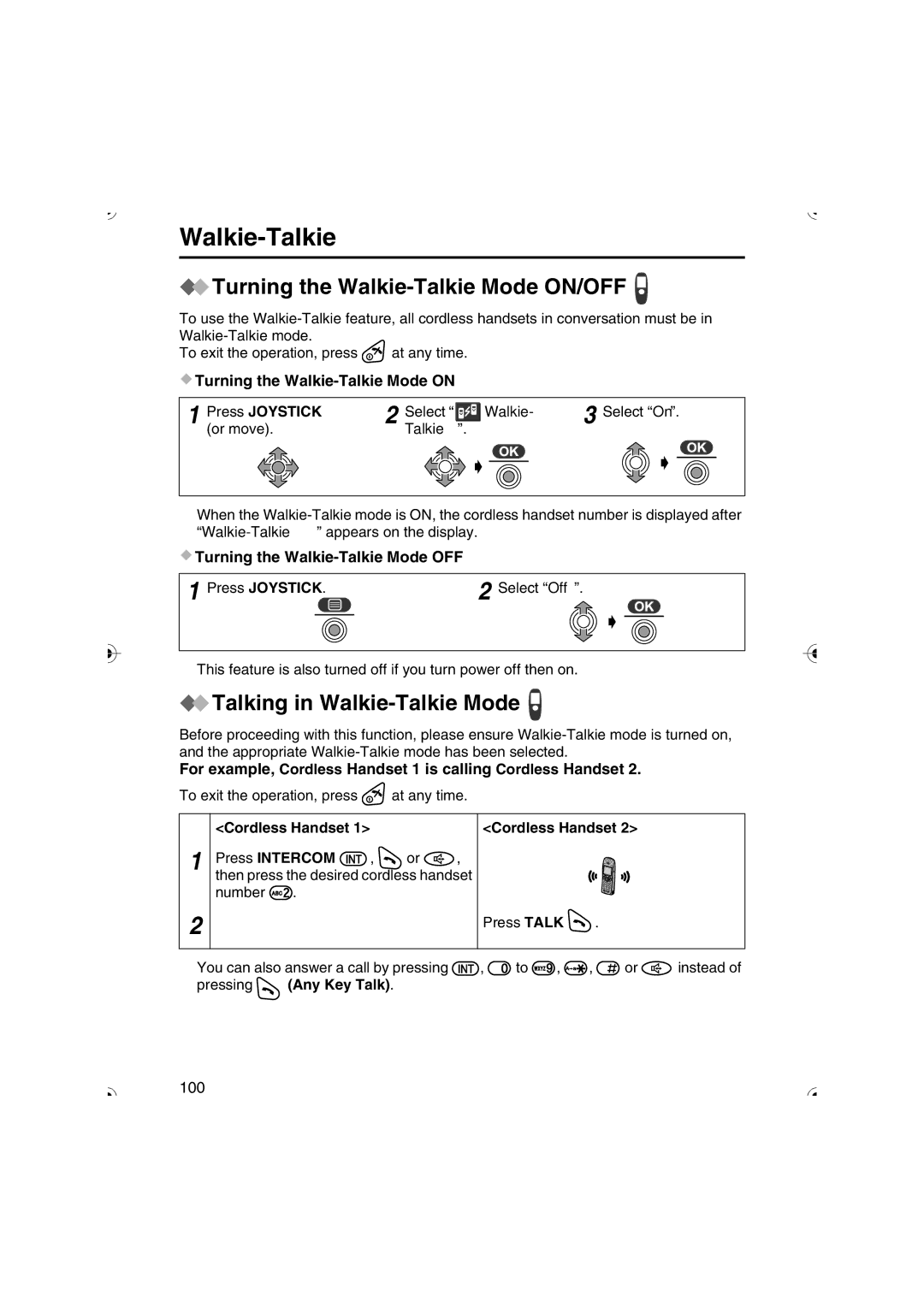 Panasonic KX-TCD535HK operating instructions Turning the Walkie-Talkie Mode ON/OFF, Talking in Walkie-Talkie Mode 