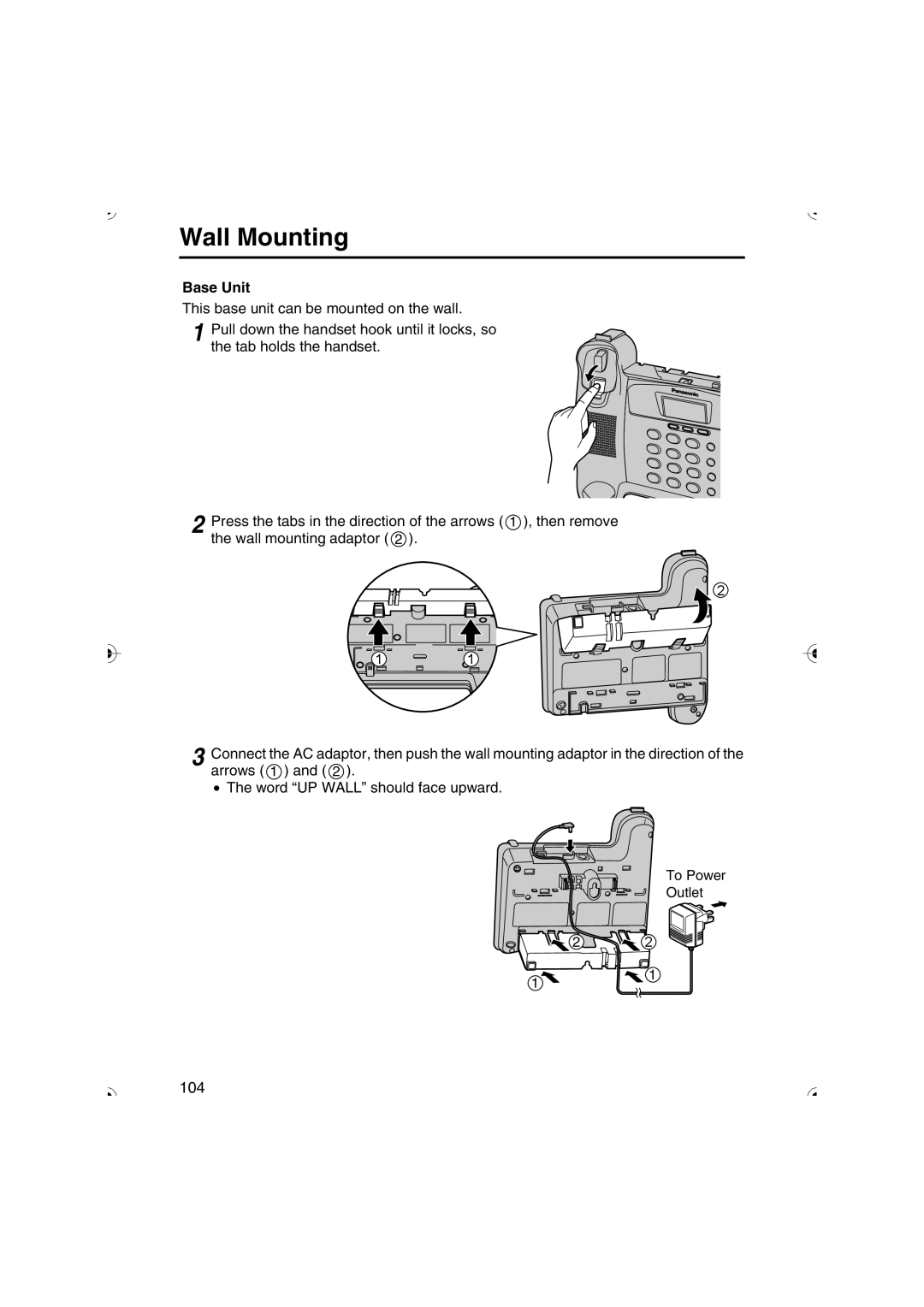 Panasonic KX-TCD535HK operating instructions Wall Mounting, Base Unit 