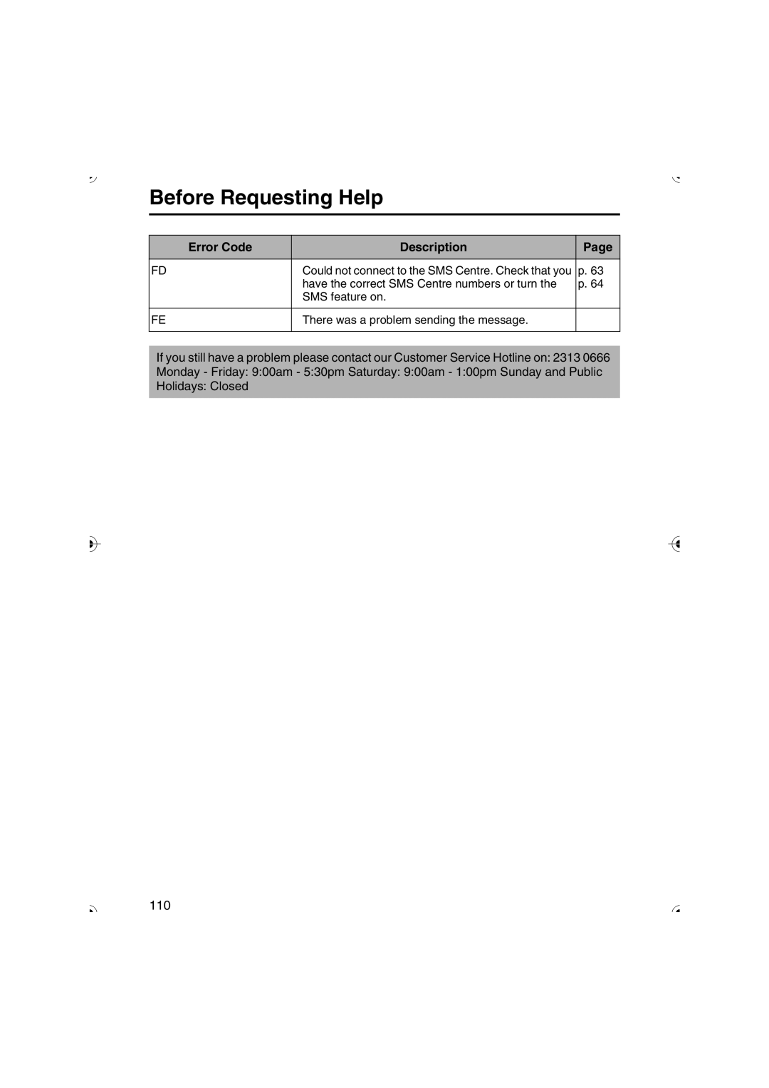 Panasonic KX-TCD535HK operating instructions Error Code Description 