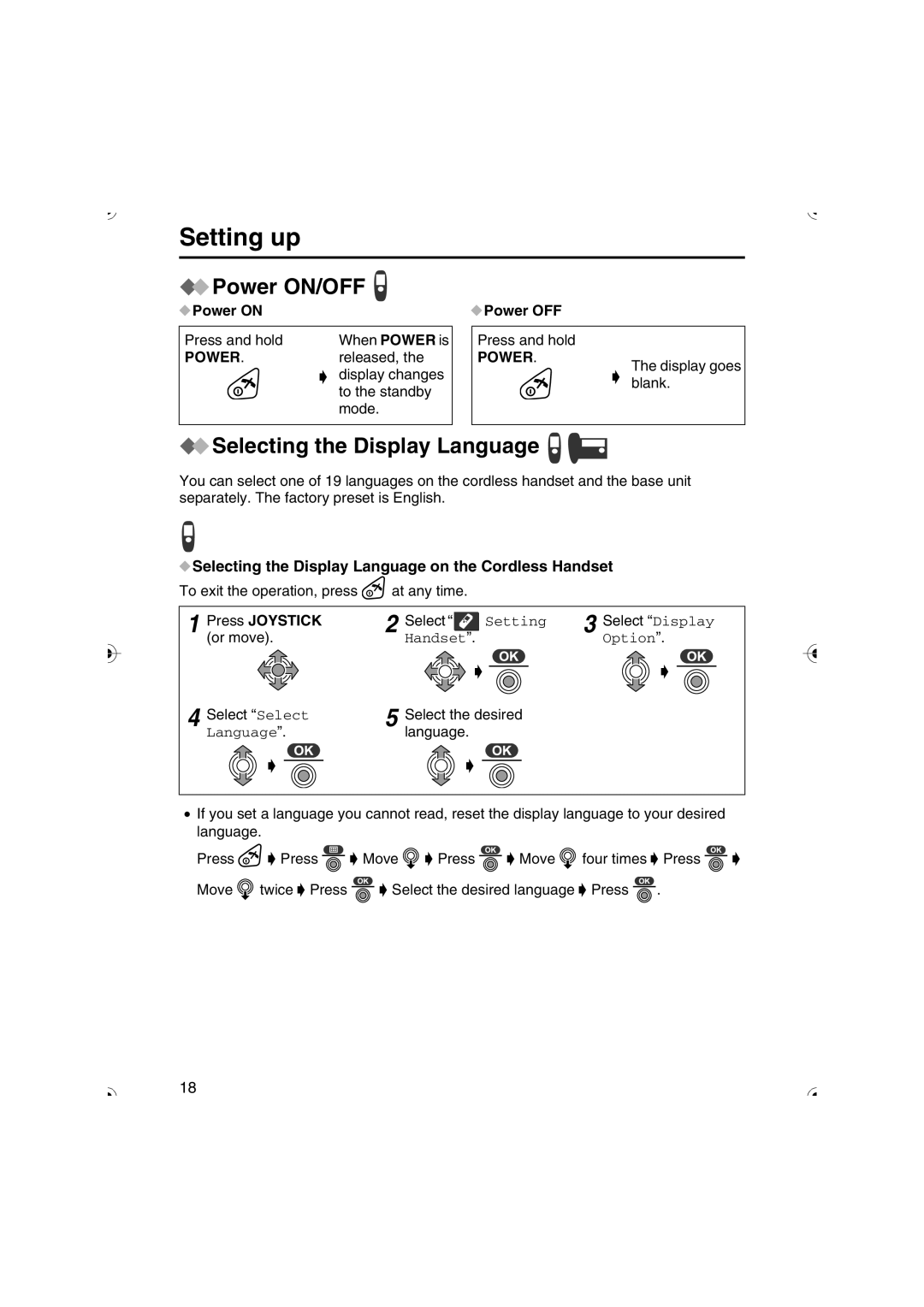 Panasonic KX-TCD535HK operating instructions Power ON/OFF, Selecting the Display Language, Power on, Power OFF 