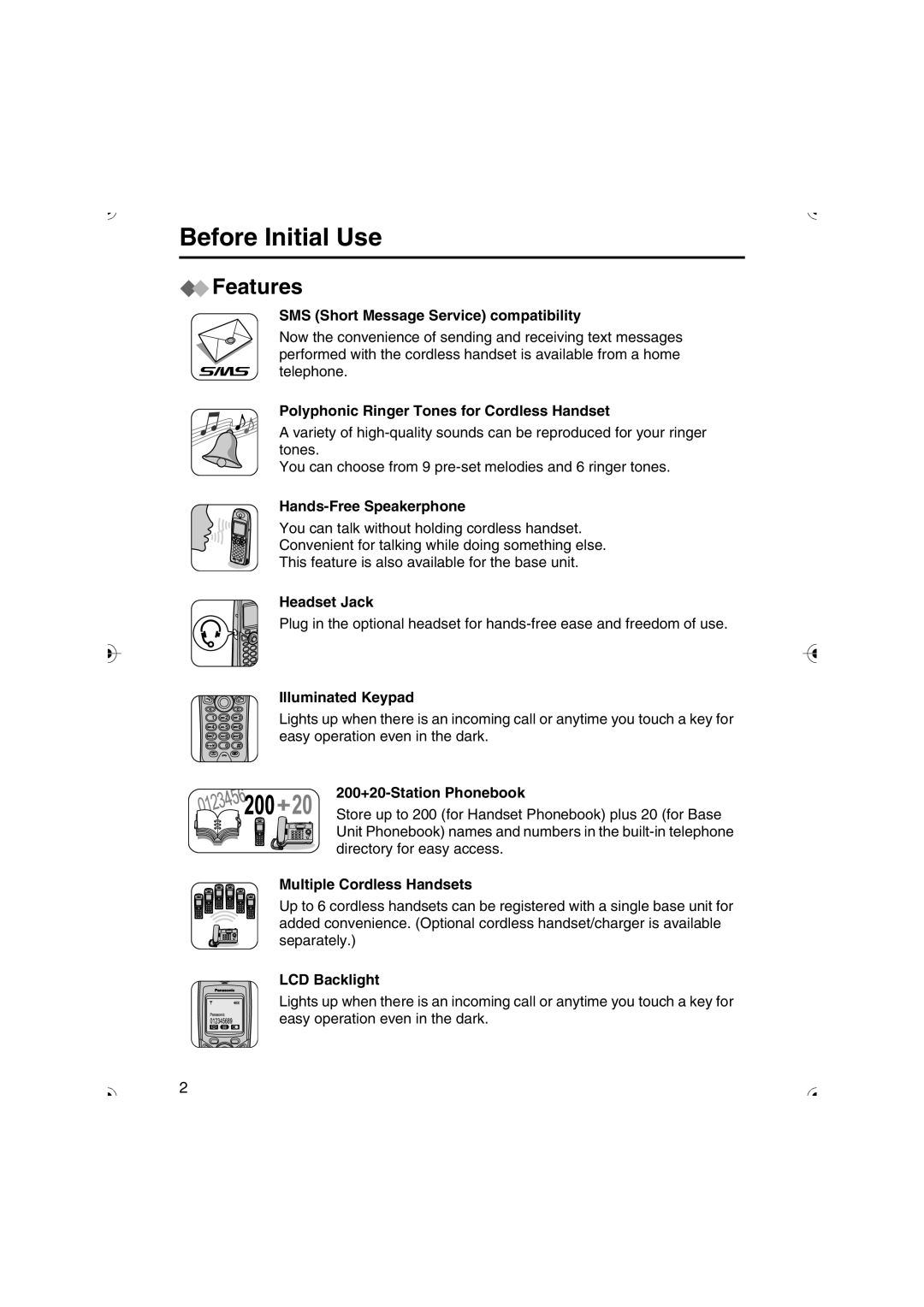 Panasonic KX-TCD535HK operating instructions Before Initial Use, Features 