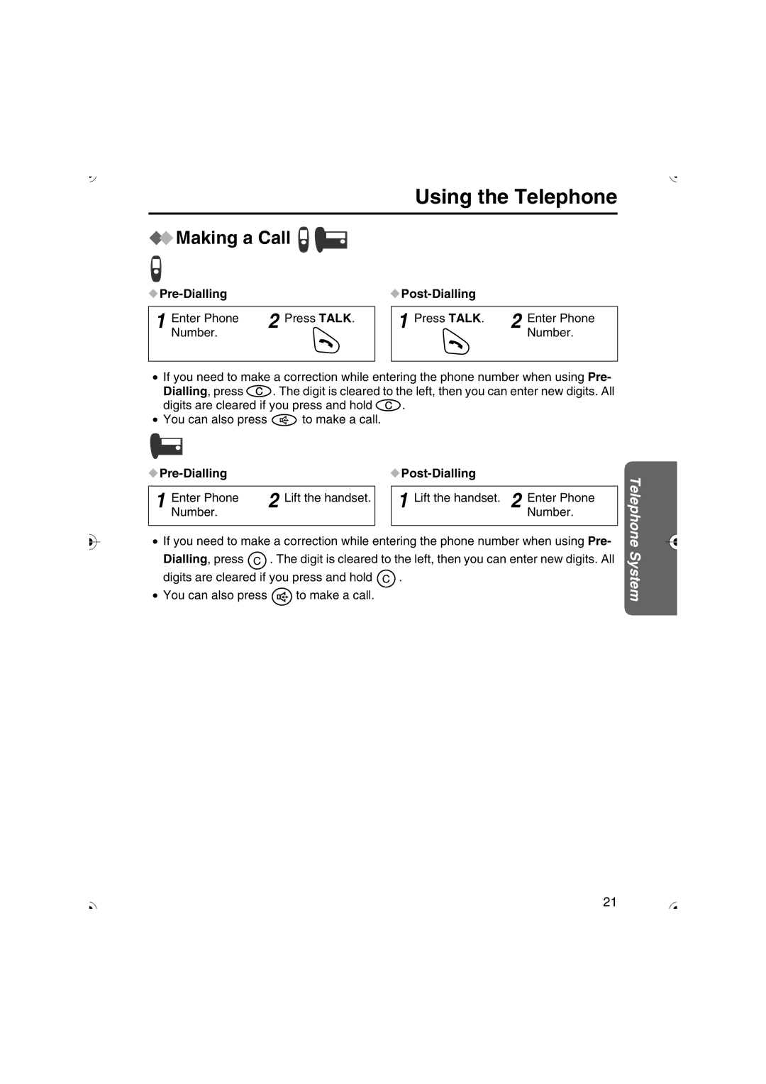 Panasonic KX-TCD535HK operating instructions Using the Telephone, Making a Call, Pre-Dialling Post-Dialling 