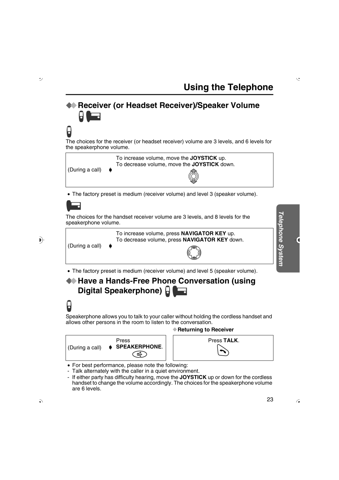 Panasonic KX-TCD535HK operating instructions Receiver or Headset Receiver/Speaker Volume, Returning to Receiver 