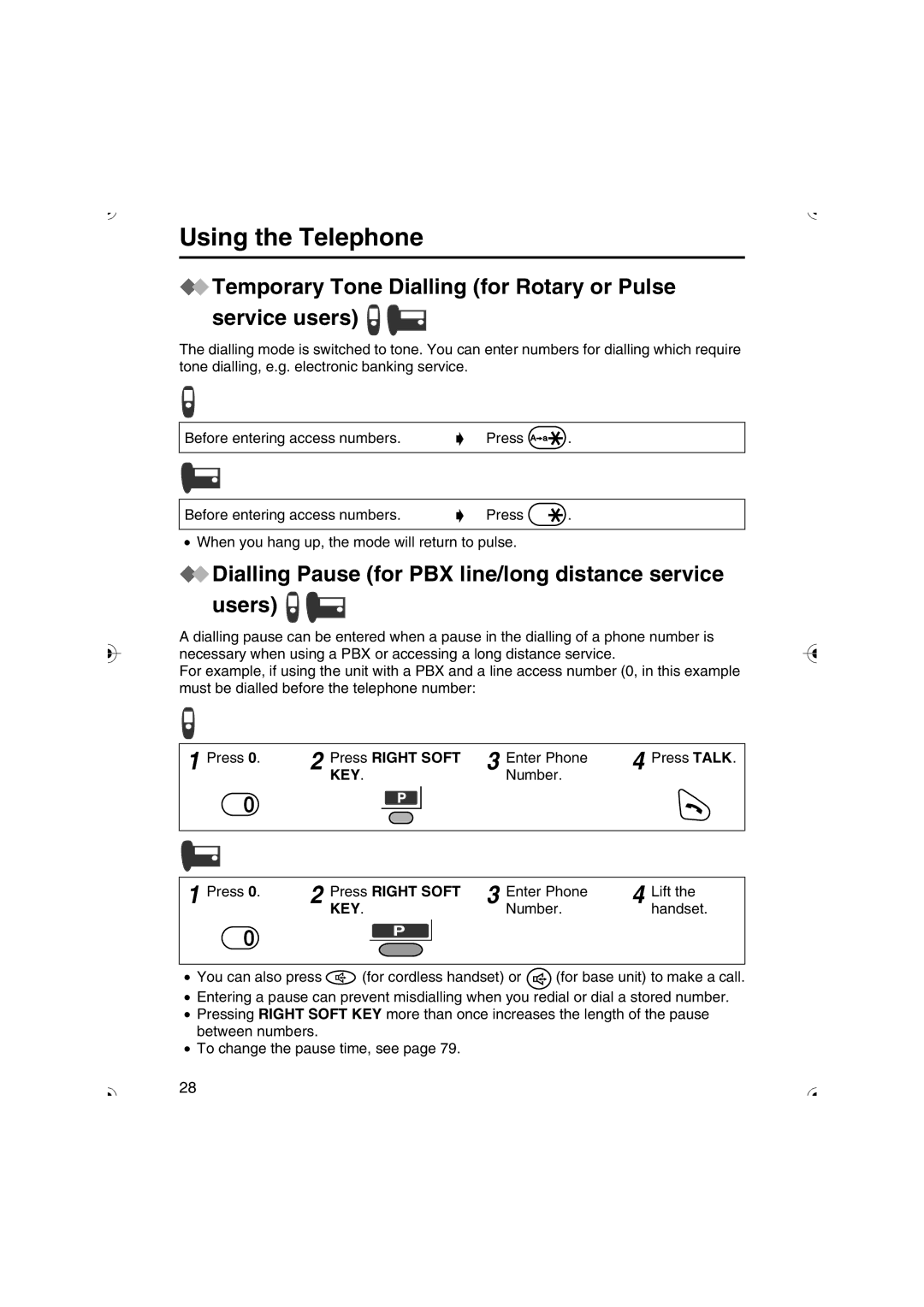 Panasonic KX-TCD535HK operating instructions Temporary Tone Dialling for Rotary or Pulse service users 