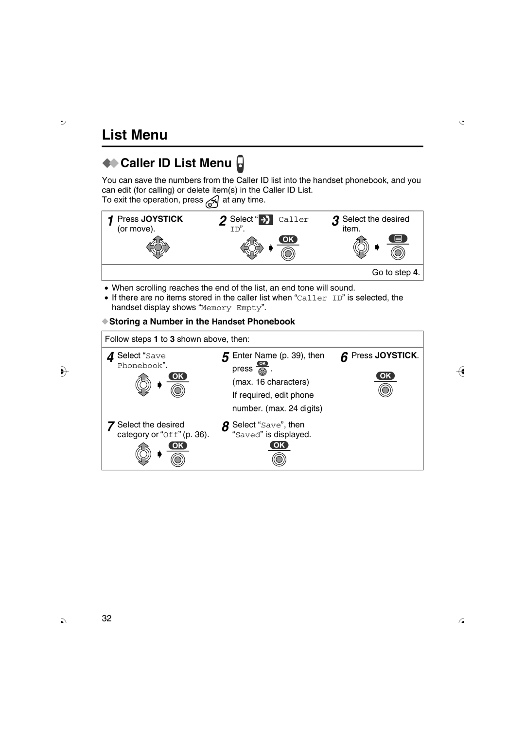 Panasonic KX-TCD535HK operating instructions Caller ID List Menu, Storing a Number in the Handset Phonebook 