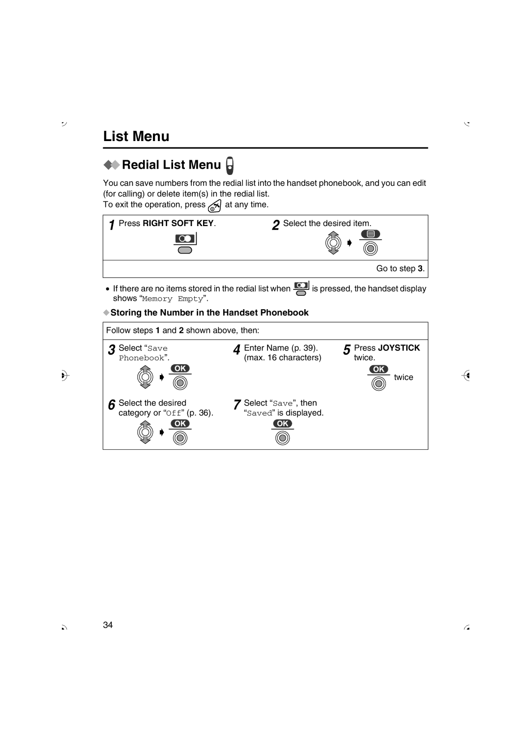 Panasonic KX-TCD535HK operating instructions Redial List Menu, Storing the Number in the Handset Phonebook 