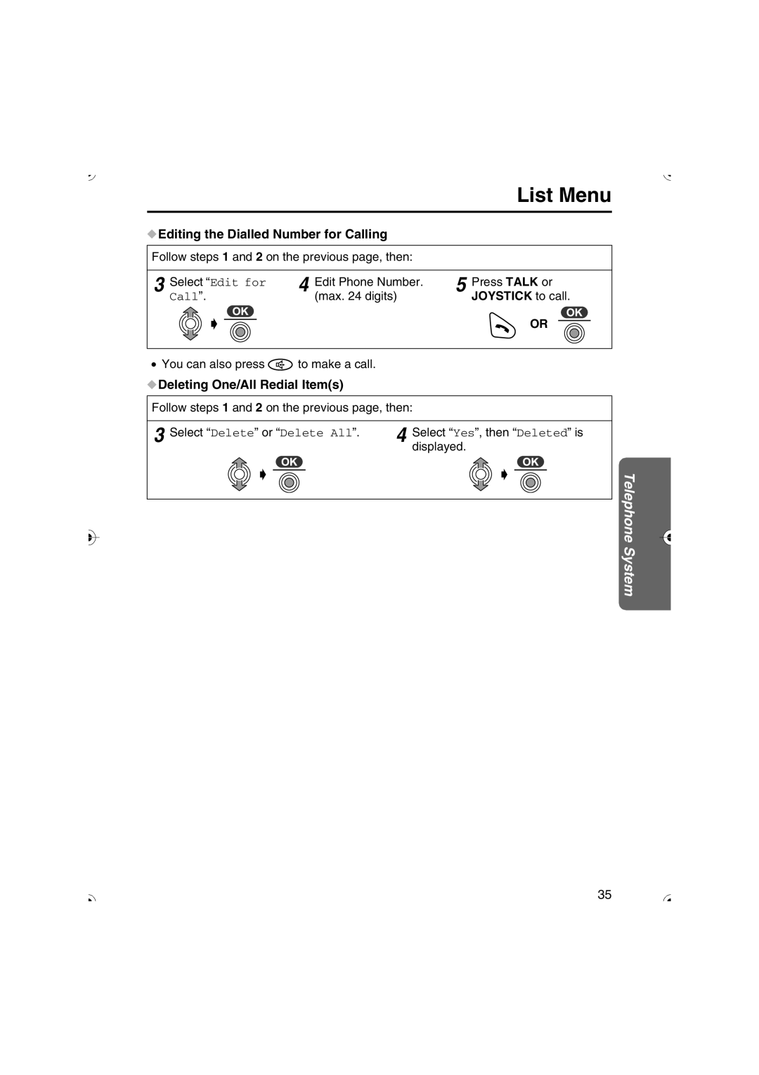 Panasonic KX-TCD535HK operating instructions Editing the Dialled Number for Calling, Deleting One/All Redial Items 