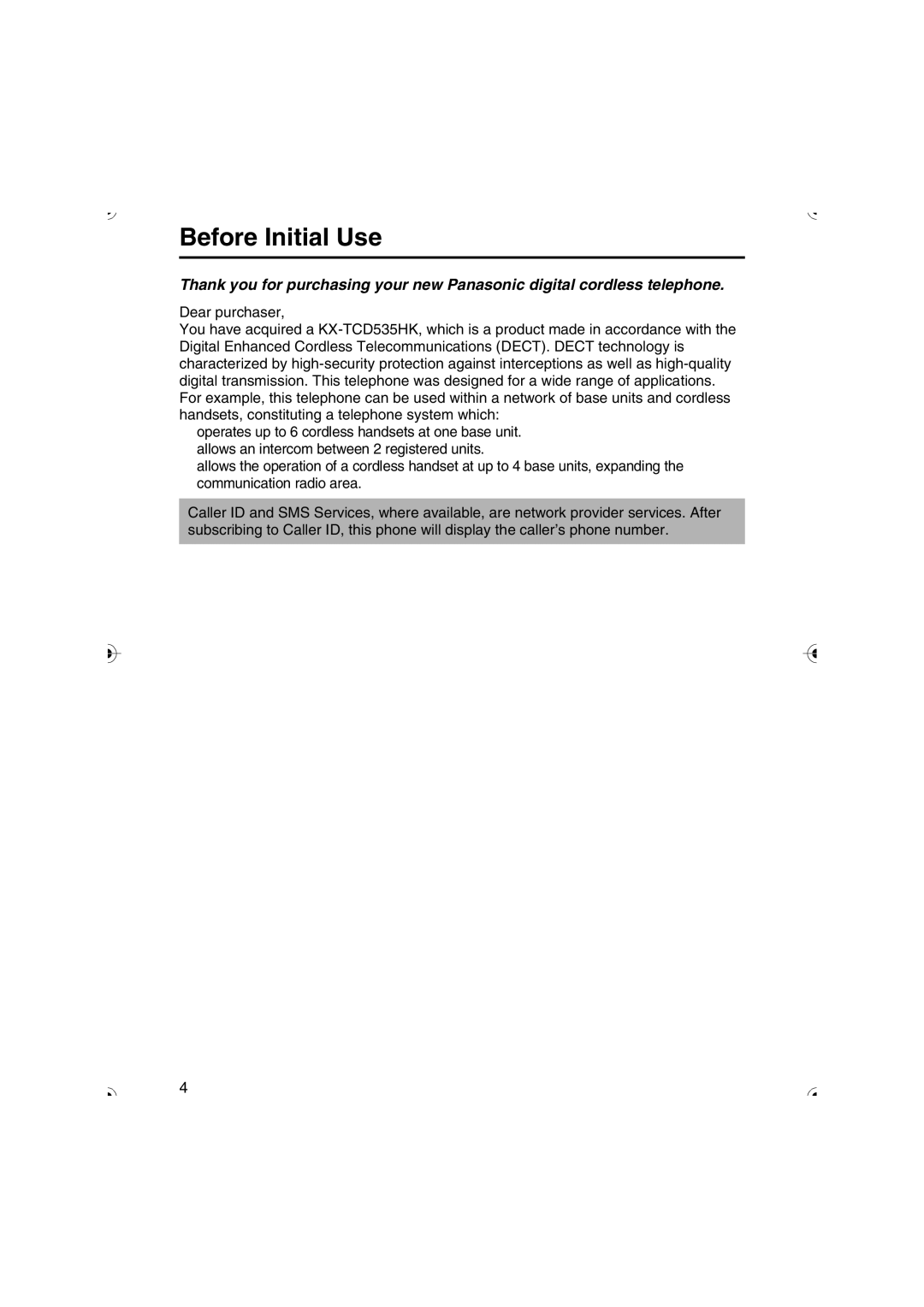 Panasonic KX-TCD535HK operating instructions Before Initial Use 