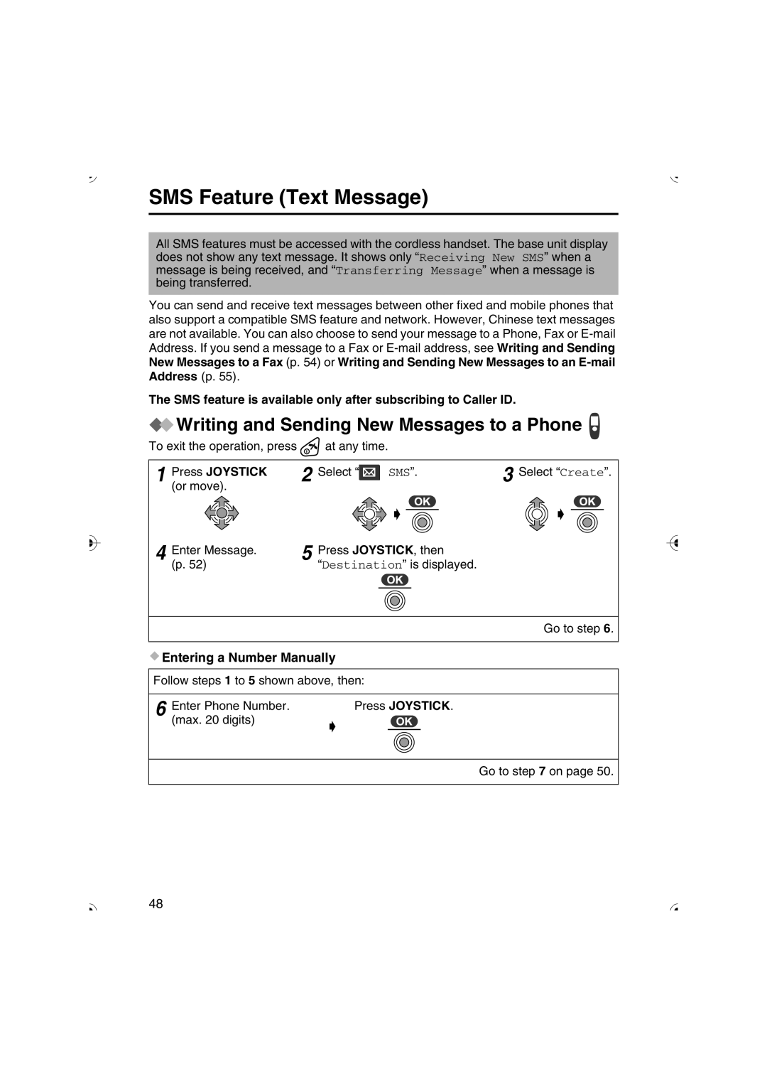 Panasonic KX-TCD535HK SMS Feature Text Message, Writing and Sending New Messages to a Phone, Entering a Number Manually 