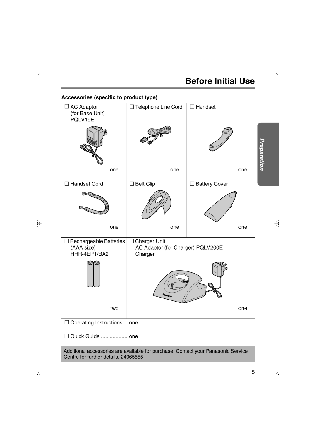 Panasonic KX-TCD535HK operating instructions Accessories specific to product type, PQLV19E 