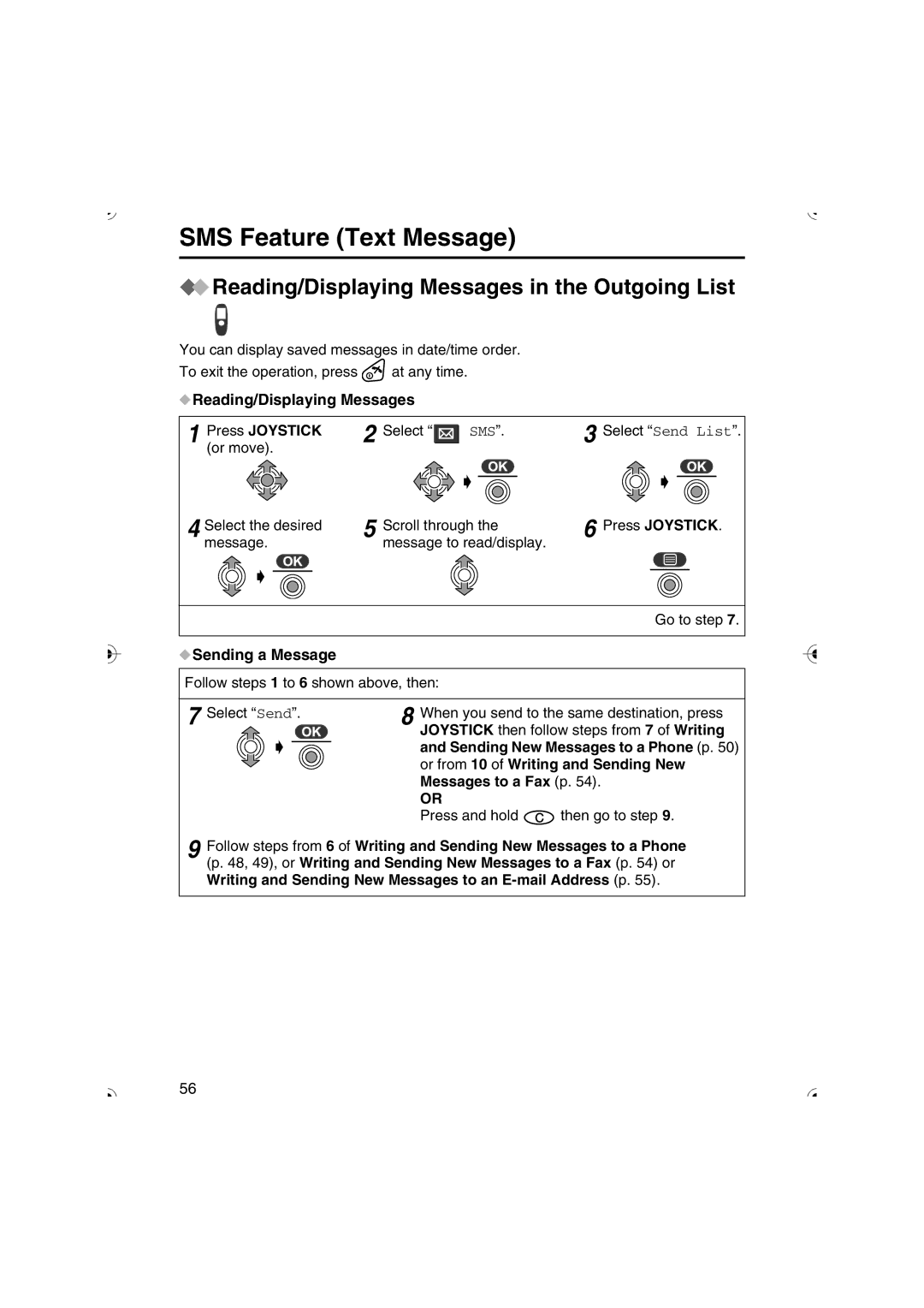 Panasonic KX-TCD535HK Reading/Displaying Messages in the Outgoing List, Reading/Displaying Messages Press Joystick 