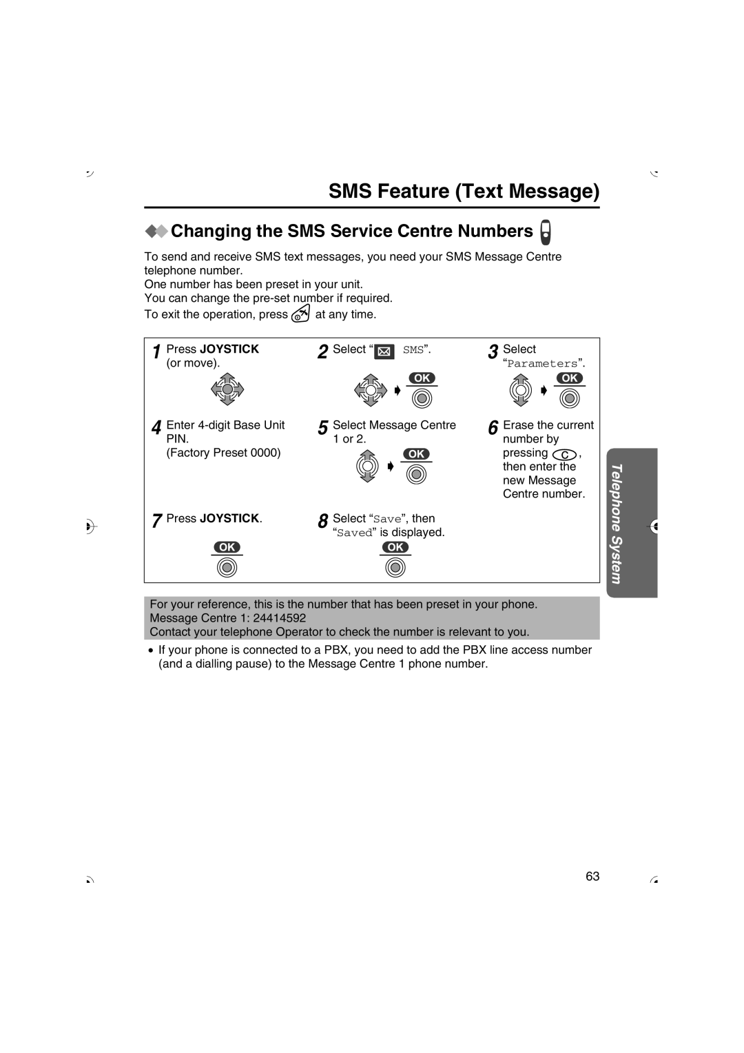 Panasonic KX-TCD535HK operating instructions Changing the SMS Service Centre Numbers 