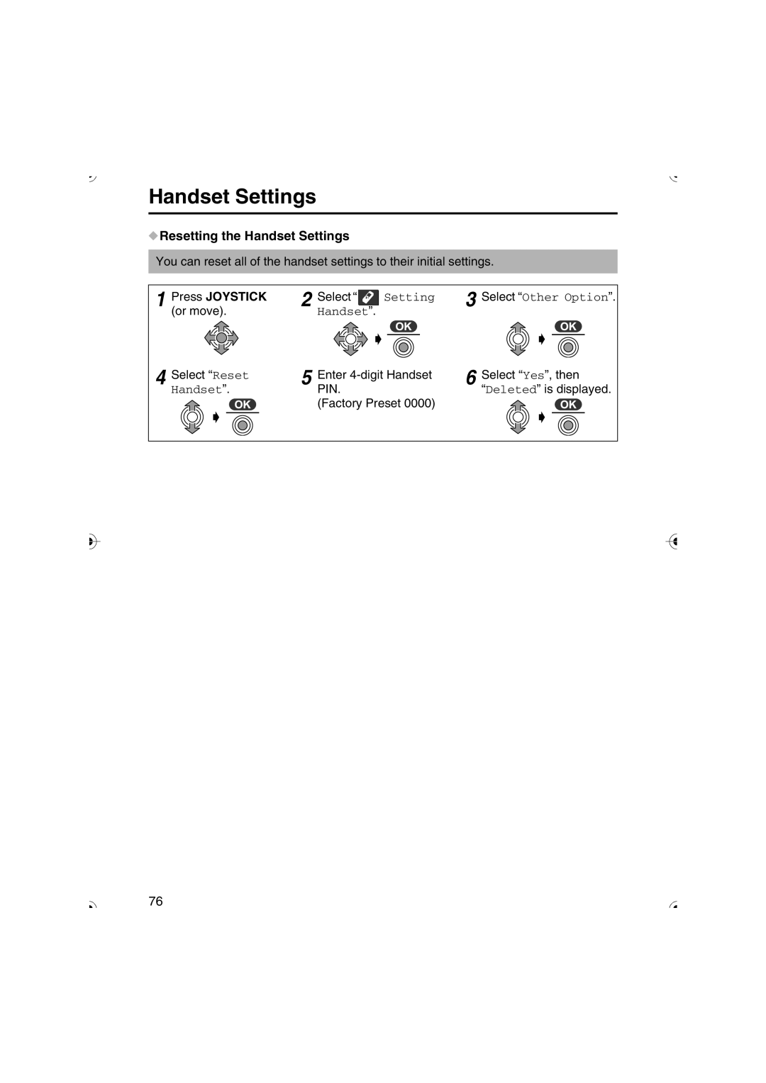 Panasonic KX-TCD535HK operating instructions Resetting the Handset Settings 