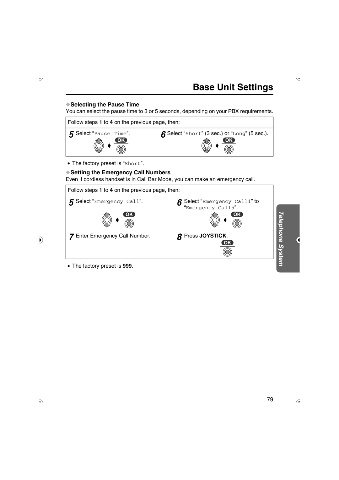 Panasonic KX-TCD535HK operating instructions Selecting the Pause Time, Setting the Emergency Call Numbers 