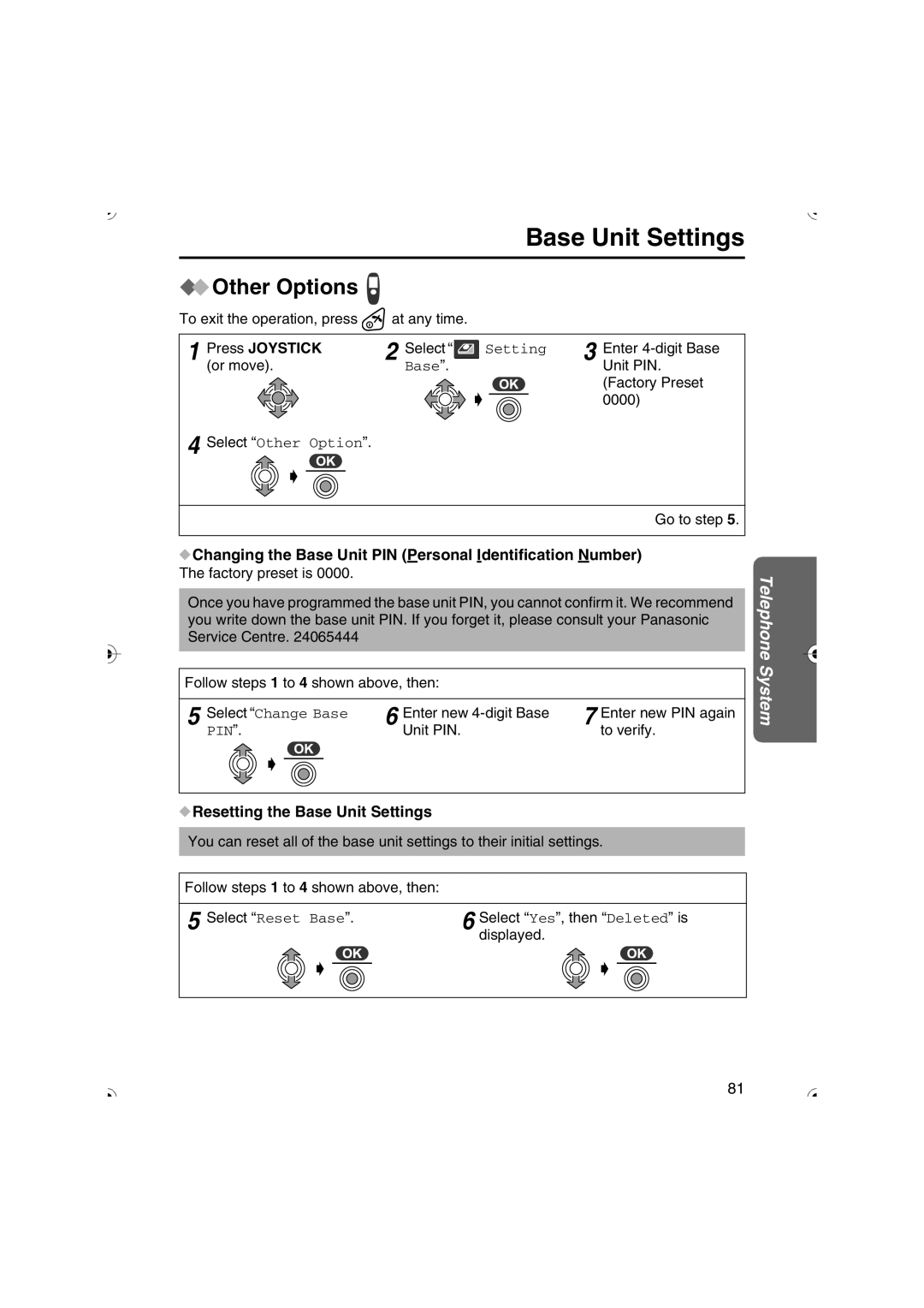 Panasonic KX-TCD535HK operating instructions Other Options, Changing the Base Unit PIN Personal Identification Number 