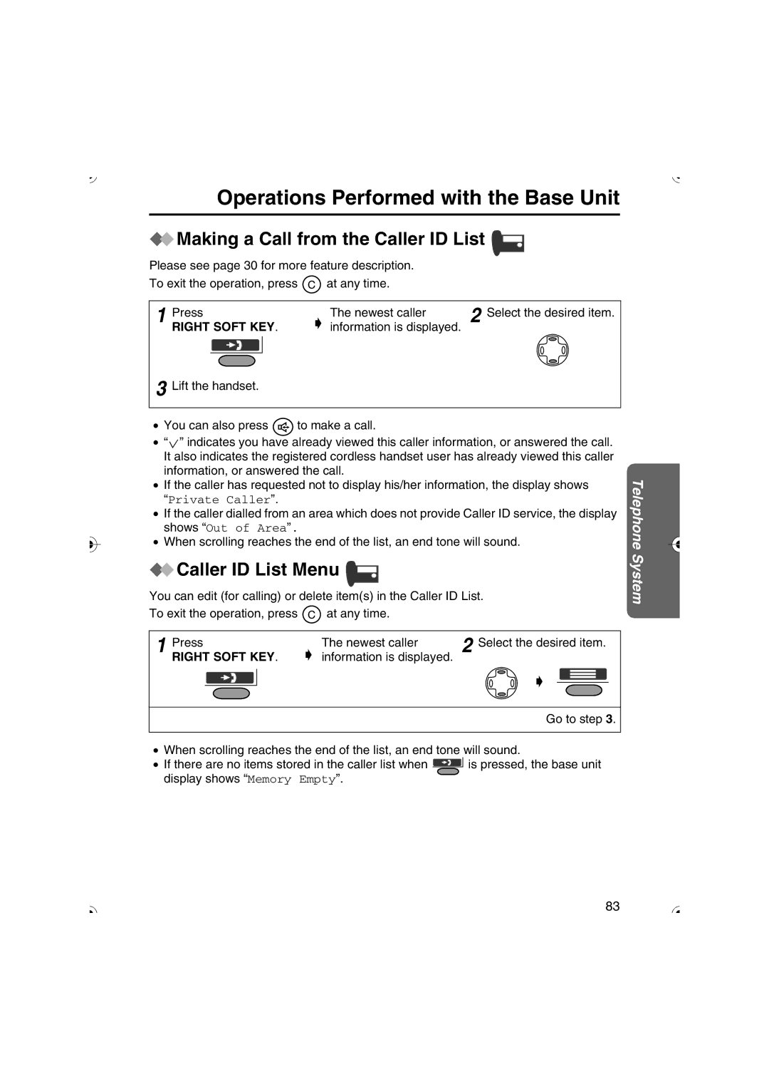 Panasonic KX-TCD535HK operating instructions Operations Performed with the Base Unit, Making a Call from the Caller ID List 