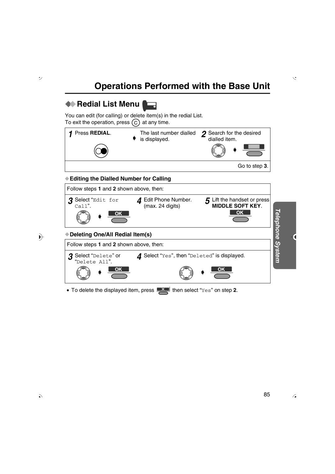 Panasonic KX-TCD535HK operating instructions Follow steps 1 and 2 shown above, then Select Delete or 