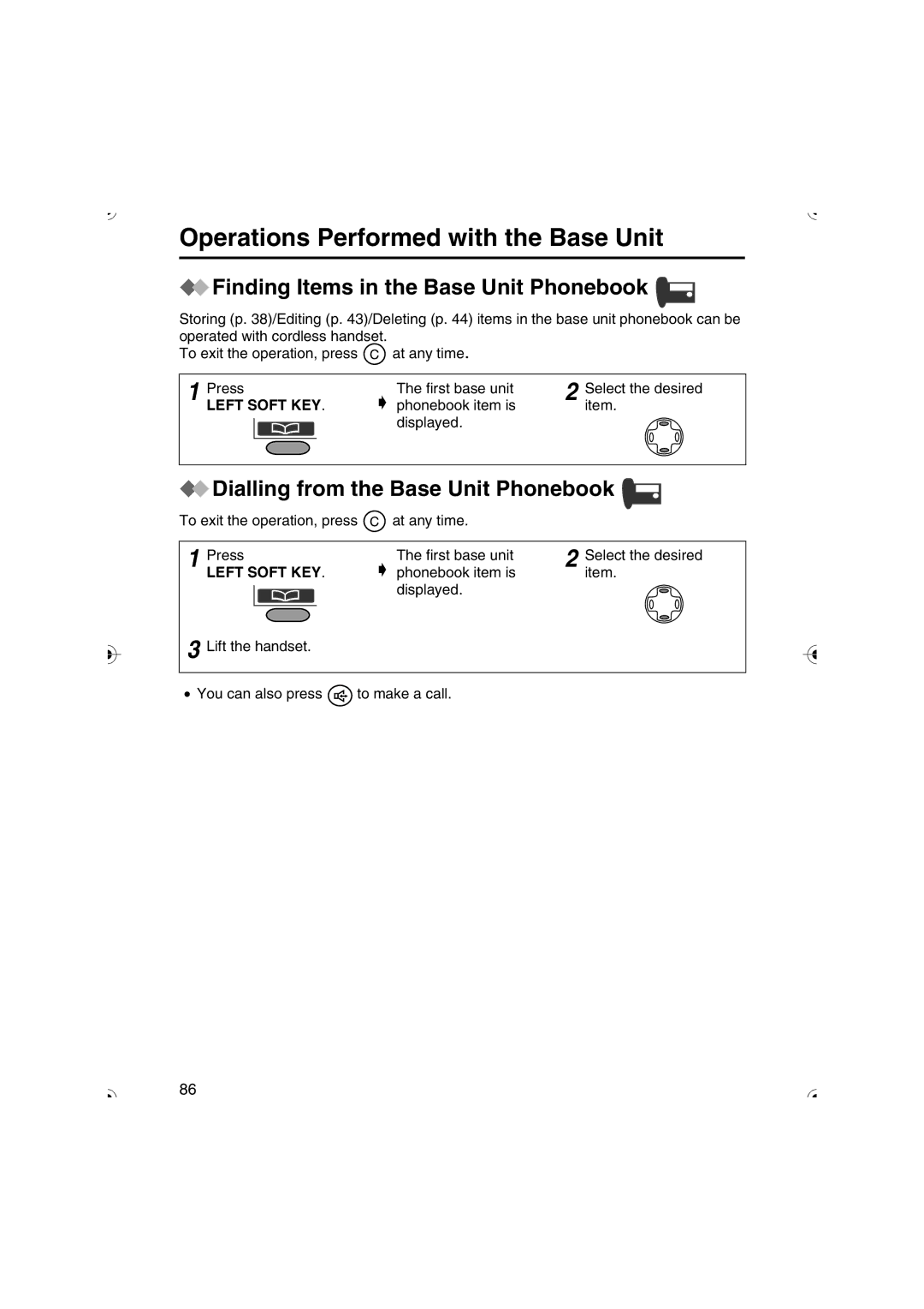 Panasonic KX-TCD535HK Finding Items in the Base Unit Phonebook, Dialling from the Base Unit Phonebook 