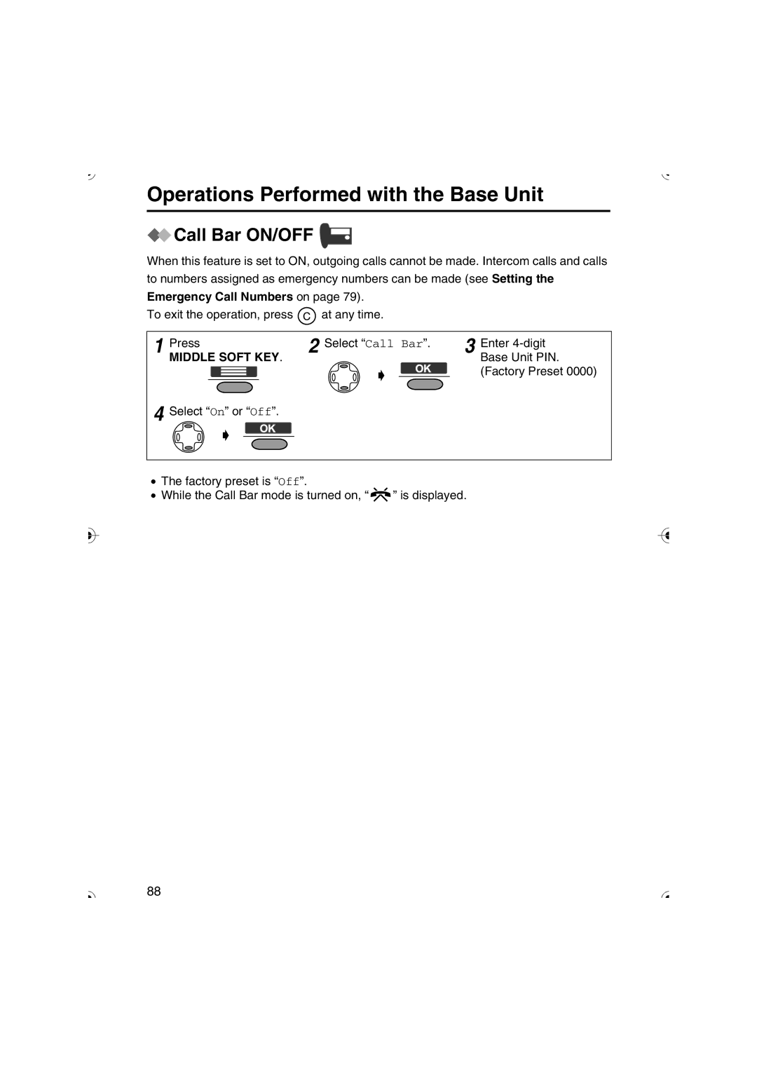 Panasonic KX-TCD535HK operating instructions Call Bar ON/OFF, Emergency Call Numbers on 