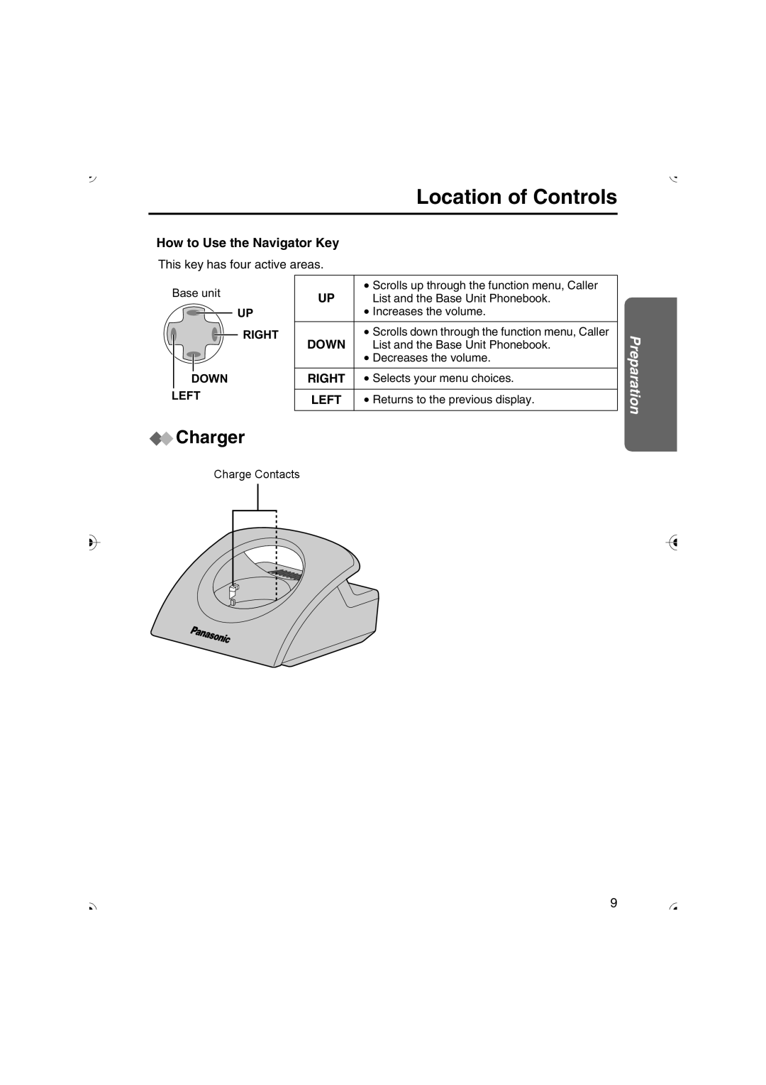 Panasonic KX-TCD535HK operating instructions Charger, How to Use the Navigator Key 