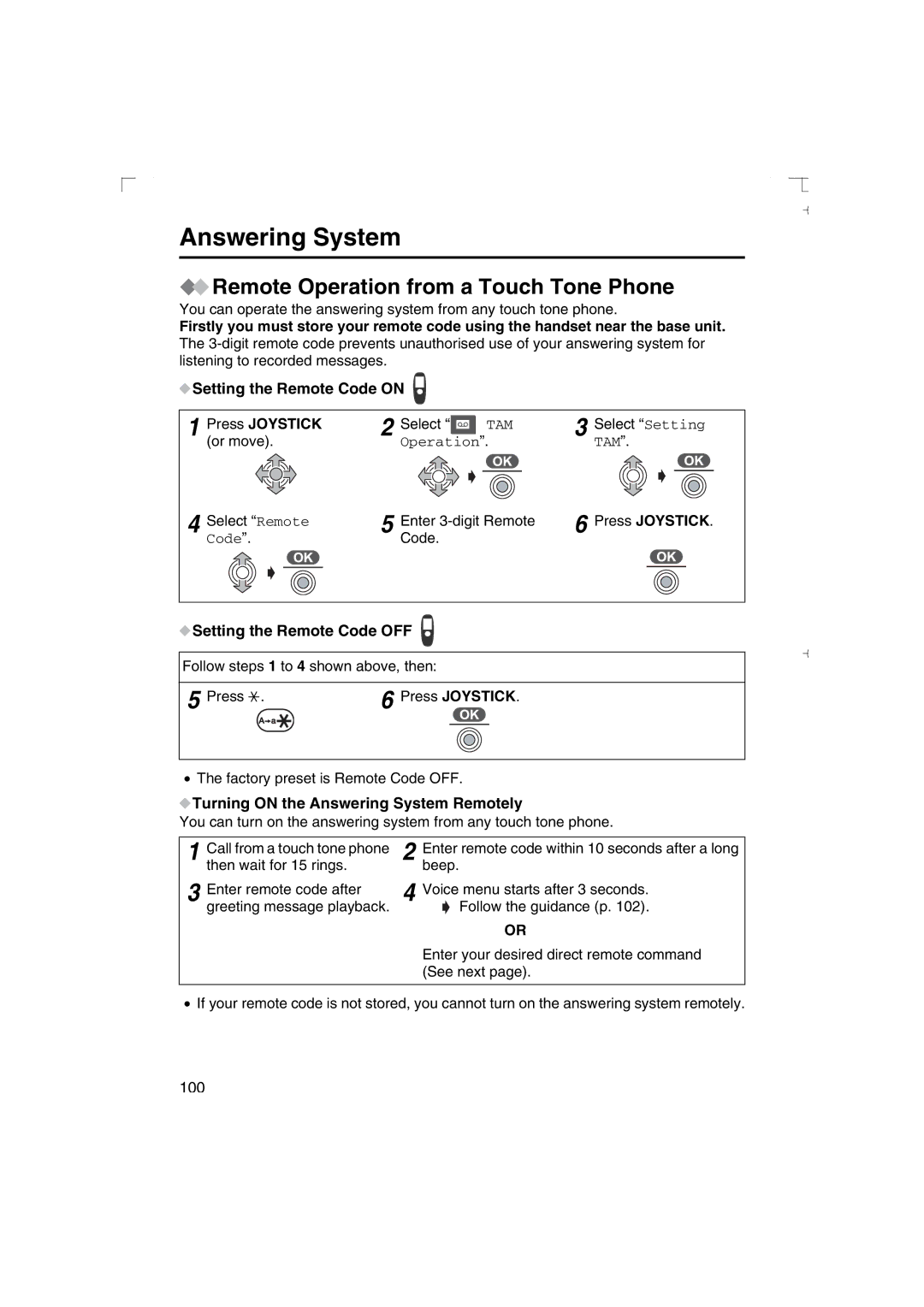 Panasonic KX-TCD540AL operating instructions Remote Operation from a Touch Tone Phone, Setting the Remote Code OFF 