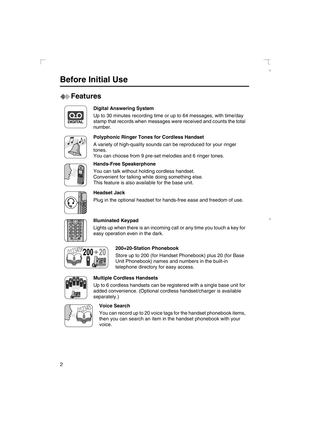 Panasonic KX-TCD540AL operating instructions Before Initial Use, Features 