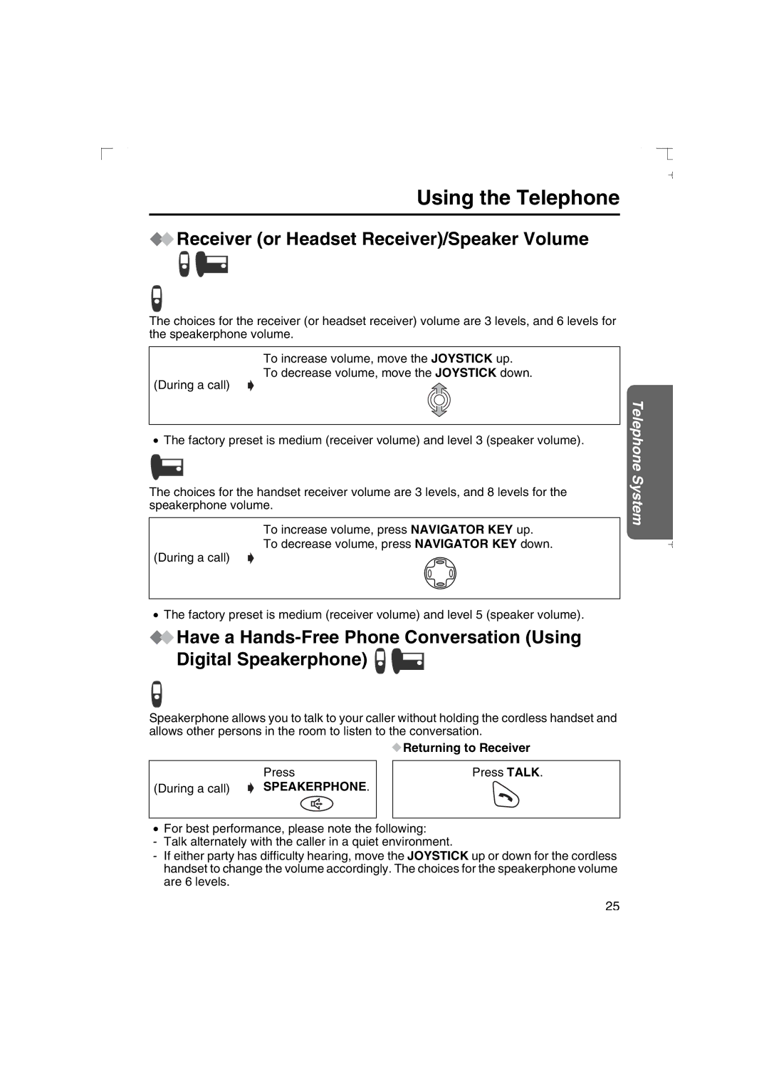 Panasonic KX-TCD540AL operating instructions Receiver or Headset Receiver/Speaker Volume, Returning to Receiver 