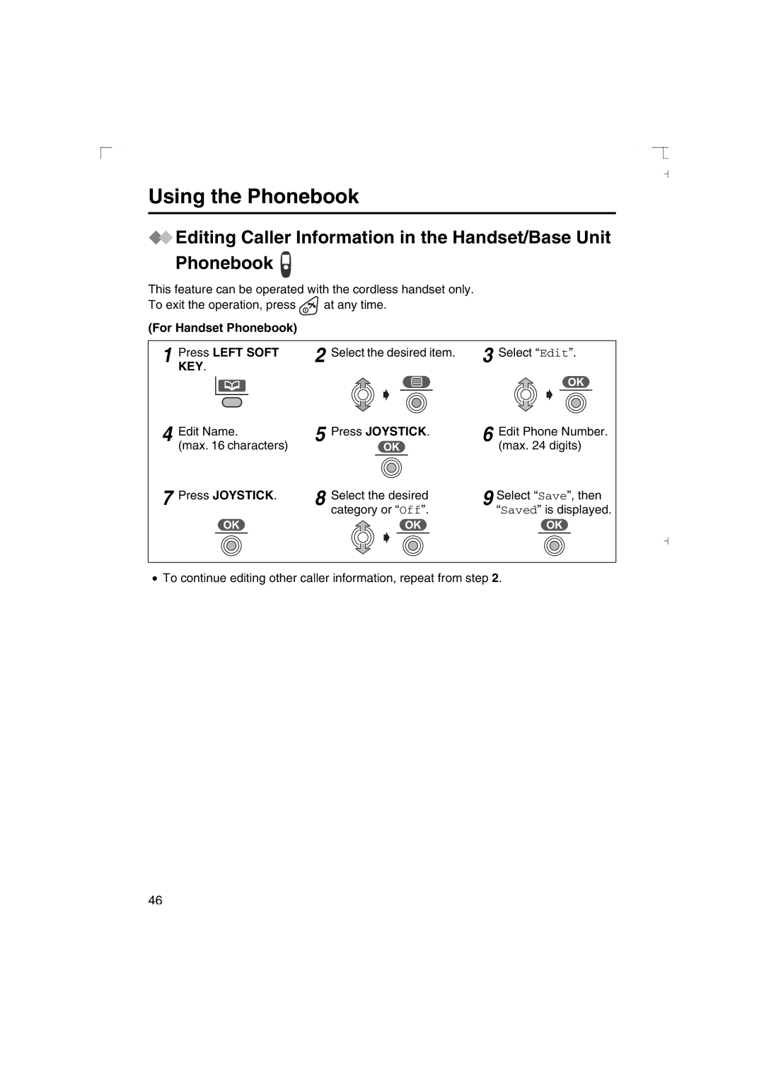 Panasonic KX-TCD540AL operating instructions Select the desired item Select Edit 